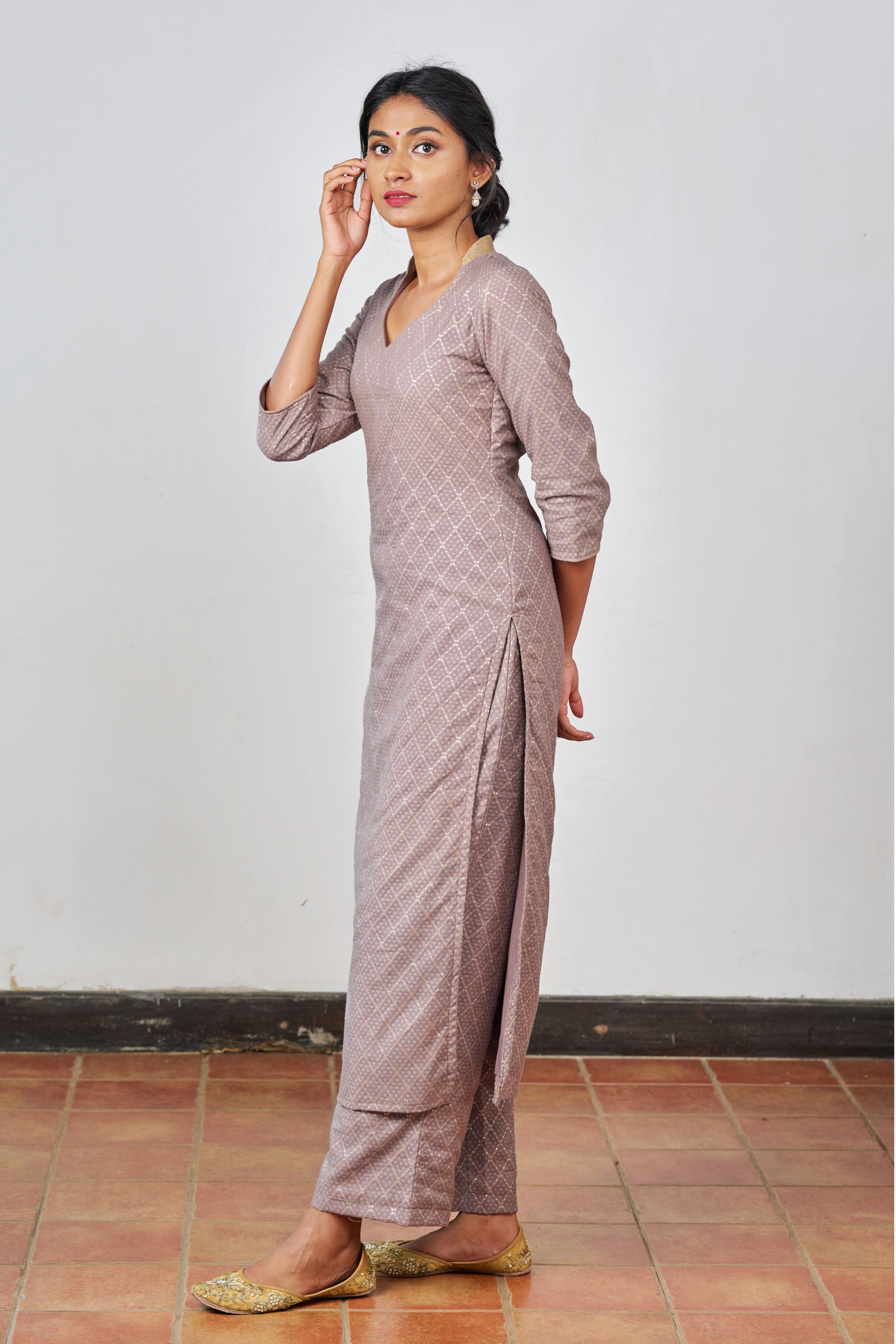 Grey Chanderi Silk Kurta