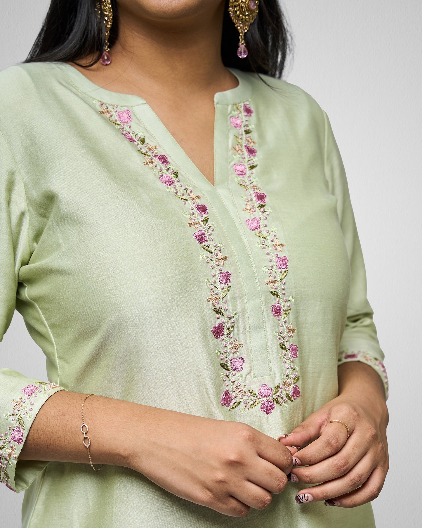 Pastel green embroidered kurti