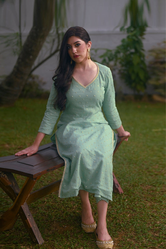 Pastel green embroidered kurta