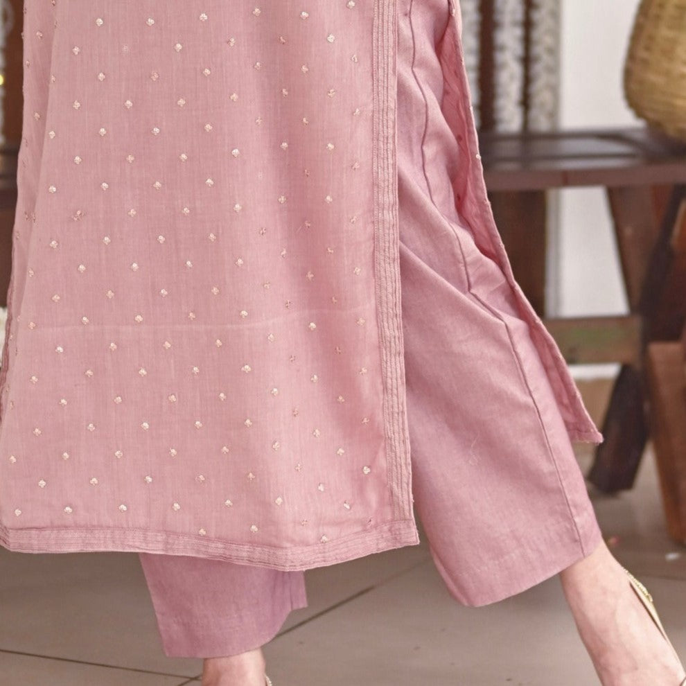 Beautiful Women Pink Embroidery Naira cut Kurti Pant with dupatta set. –  mahezon