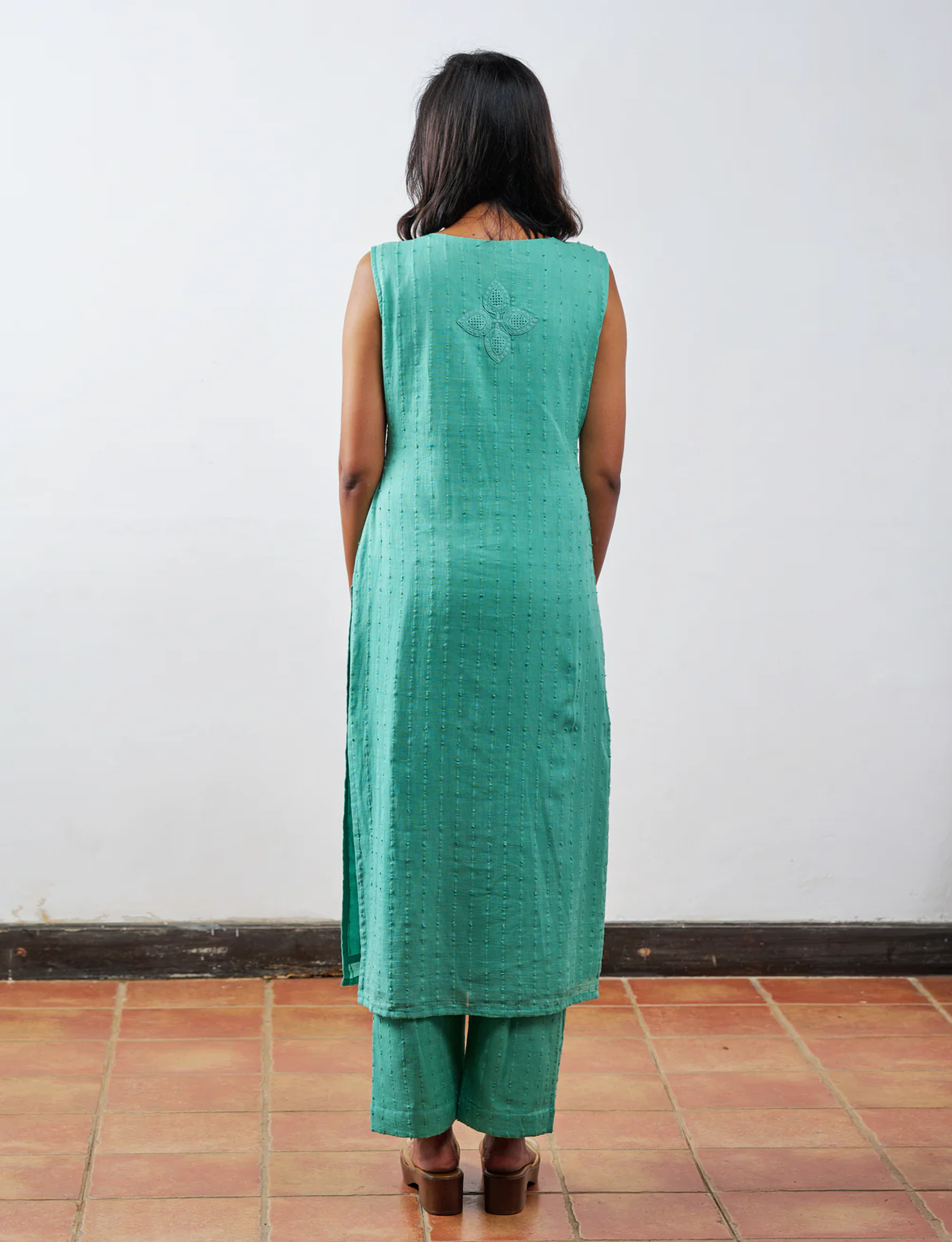 Sea Green Swiss Dot Kurta