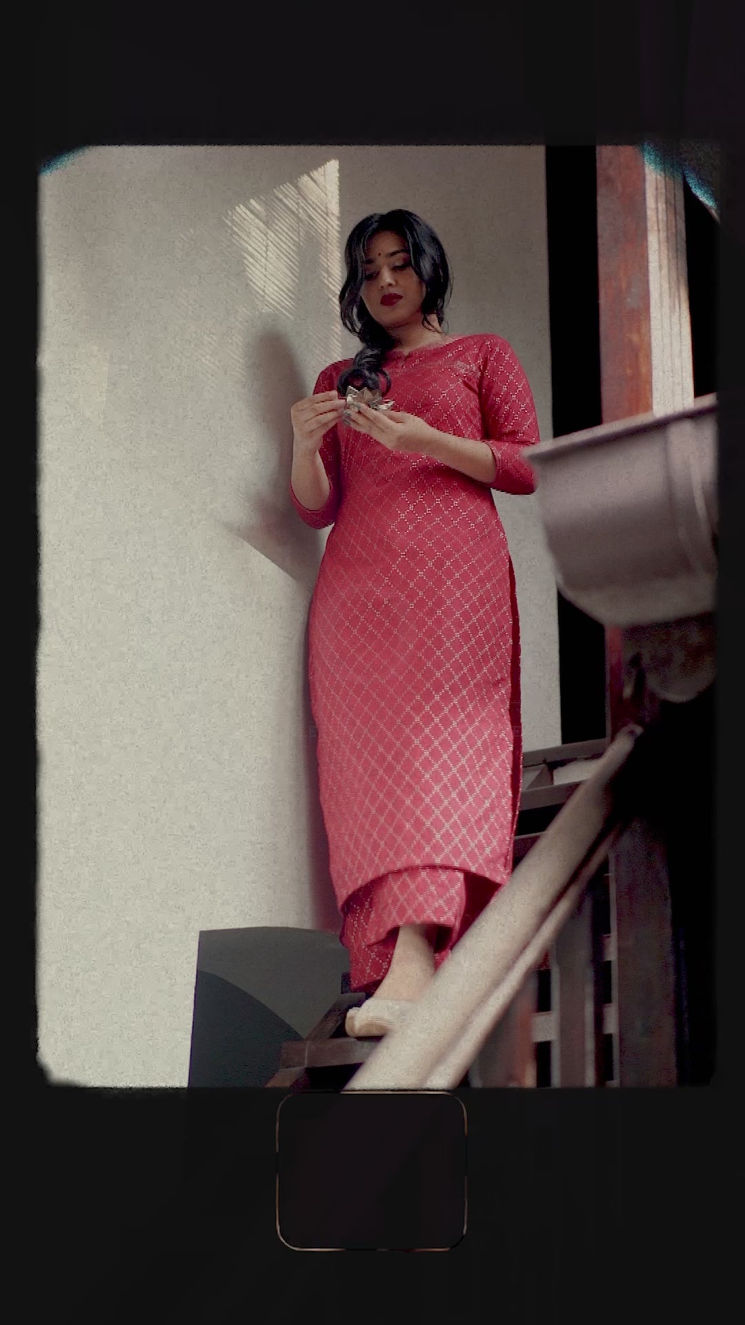 Red Printed Chanderi Silk Kurta