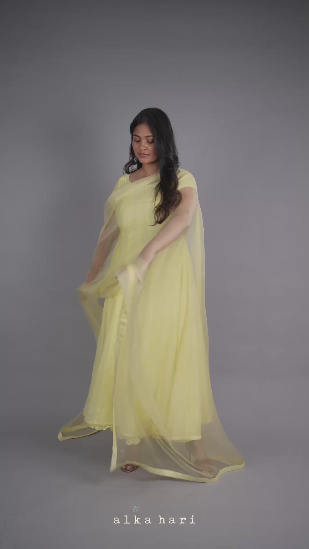 Butter Yellow Floral Embroidered Anarkali