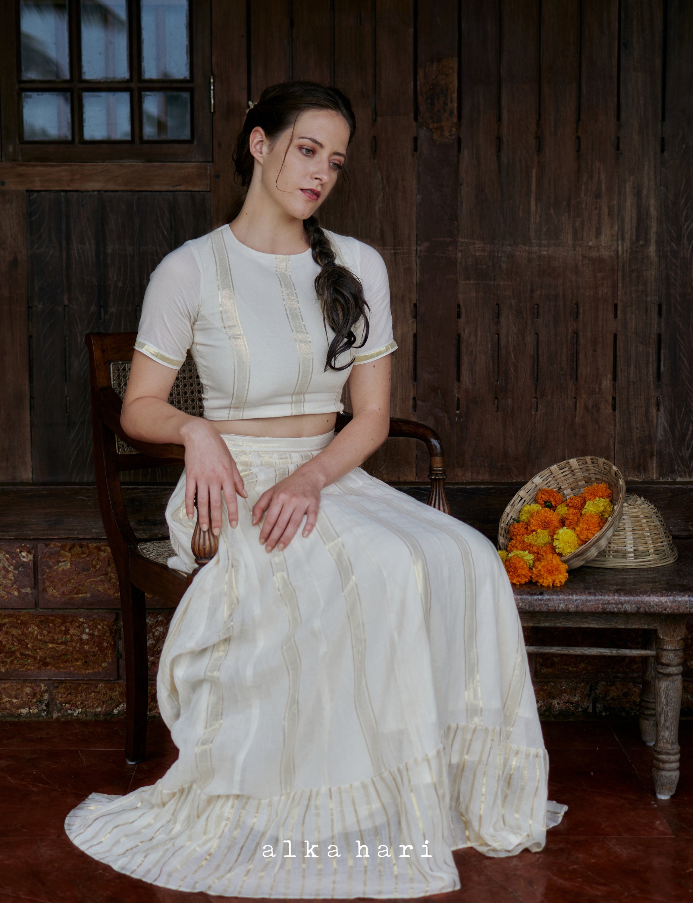 Kasavu Lines Skirt and Blouse