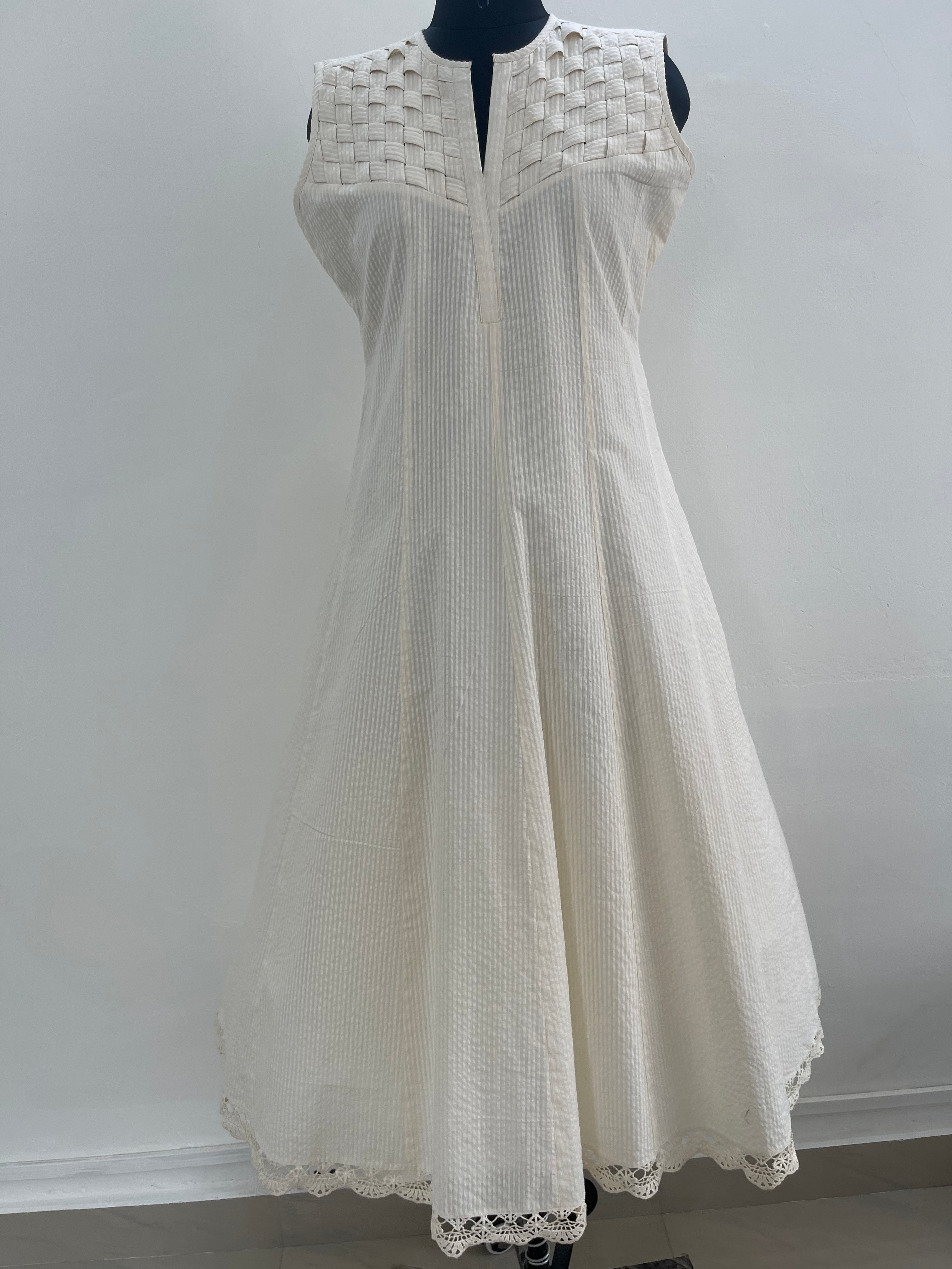 Sheer sucker anarkali with hand weave detail