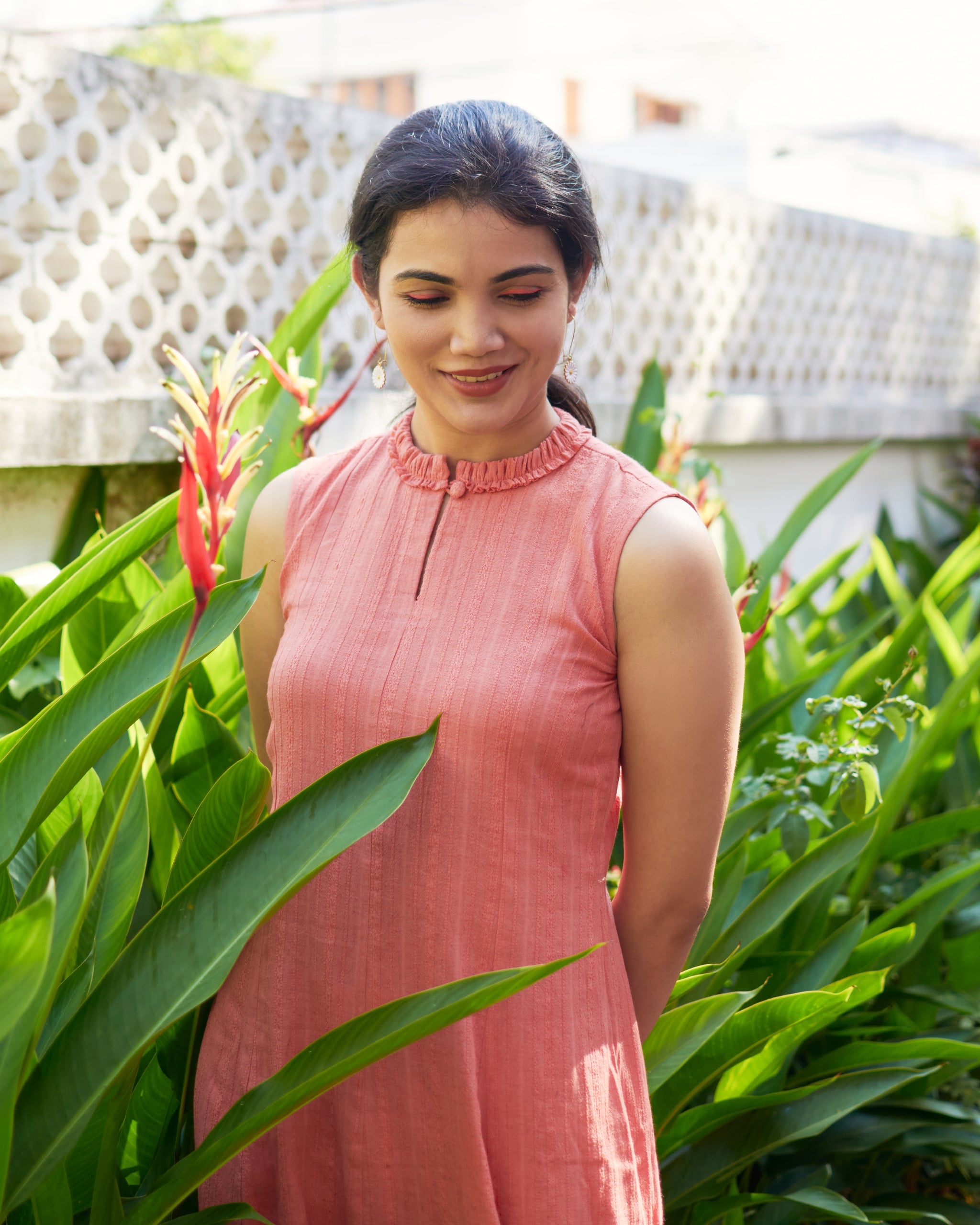 Peach Textured Cotton Dress