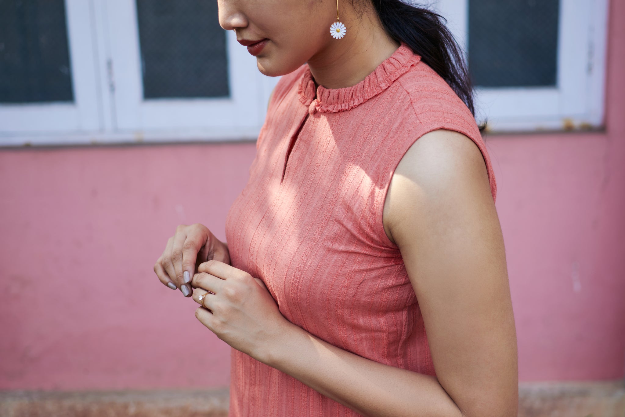 Peach Textured Cotton Dress