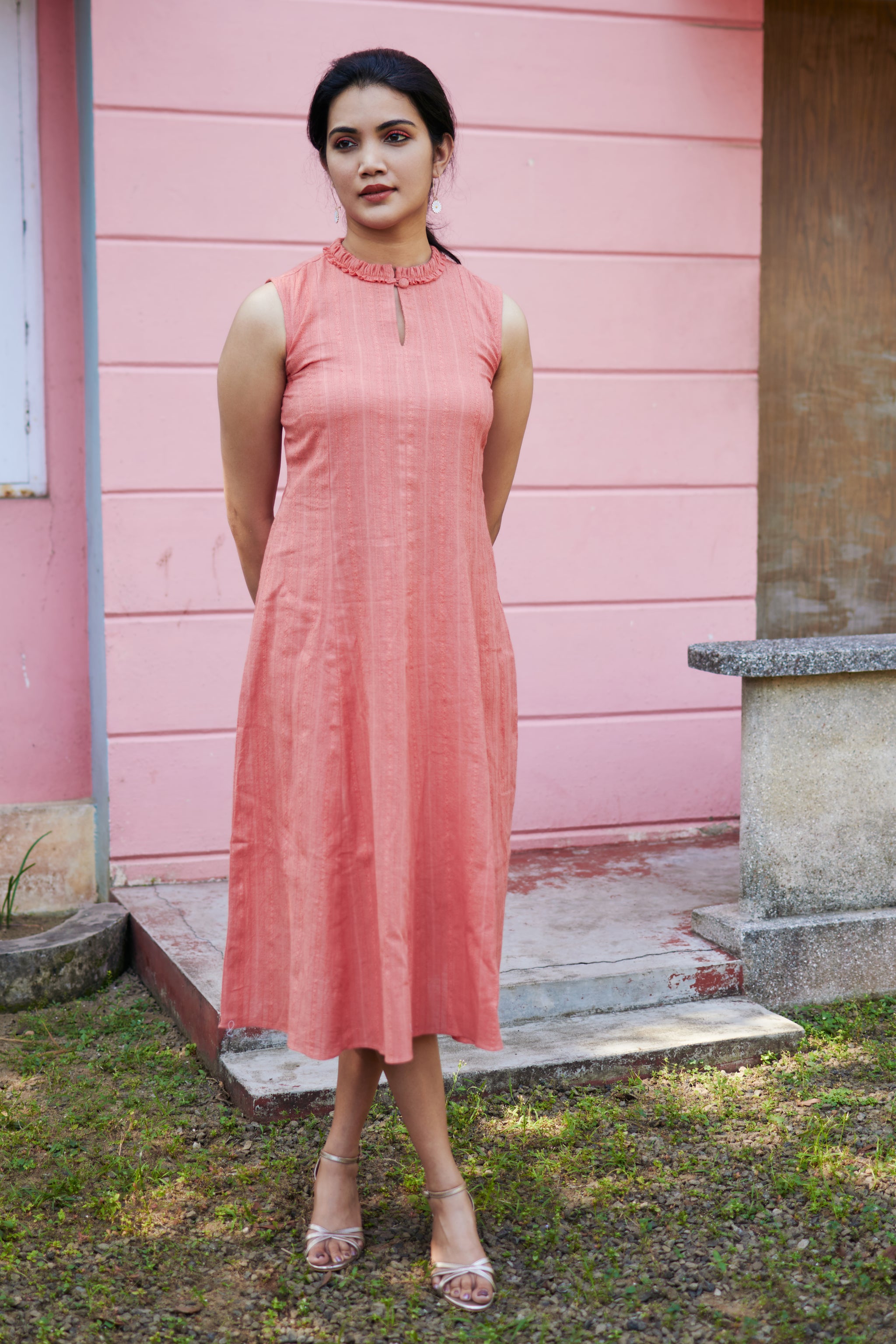 Peach Textured Cotton Dress
