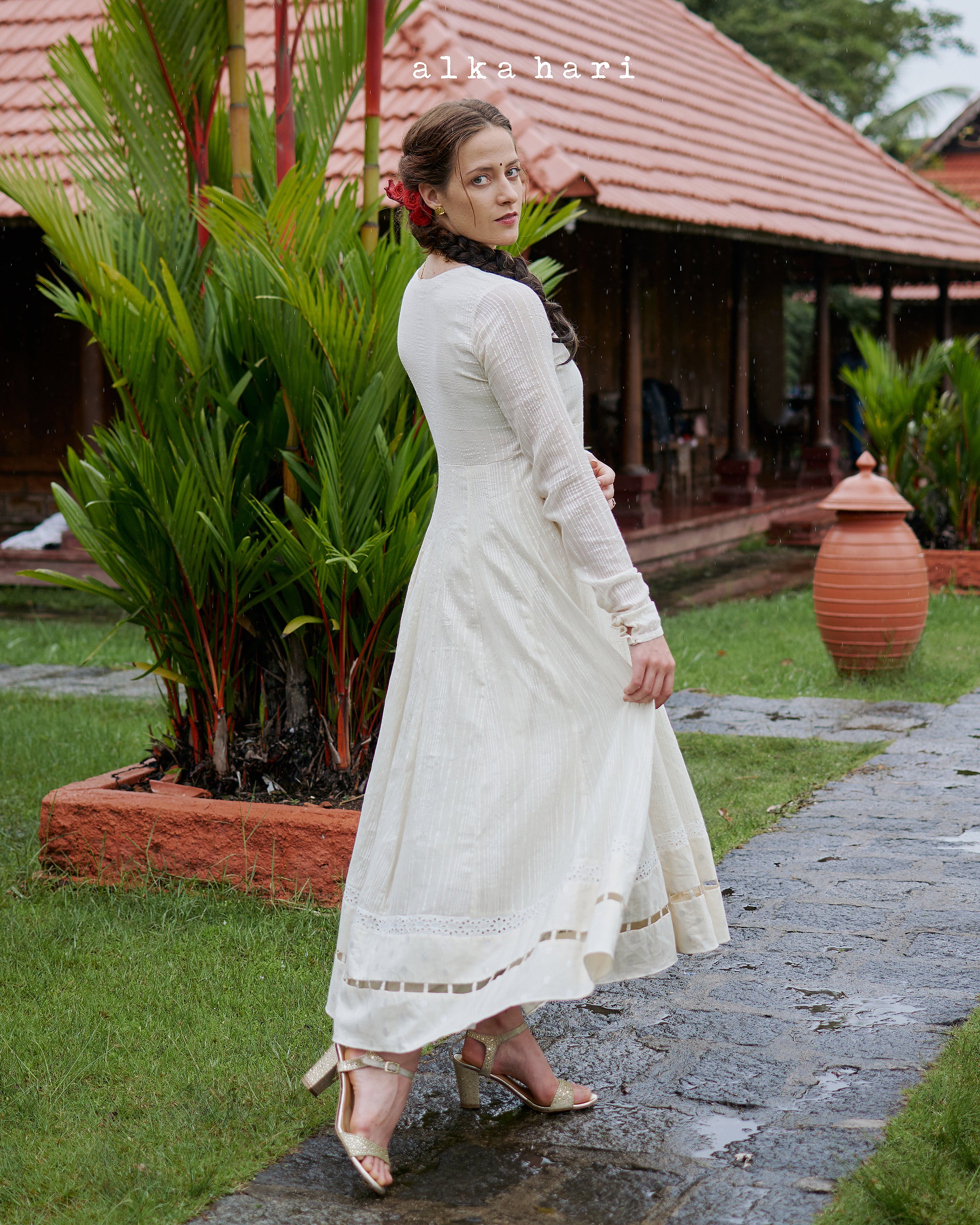 Off White V neck Anarkali