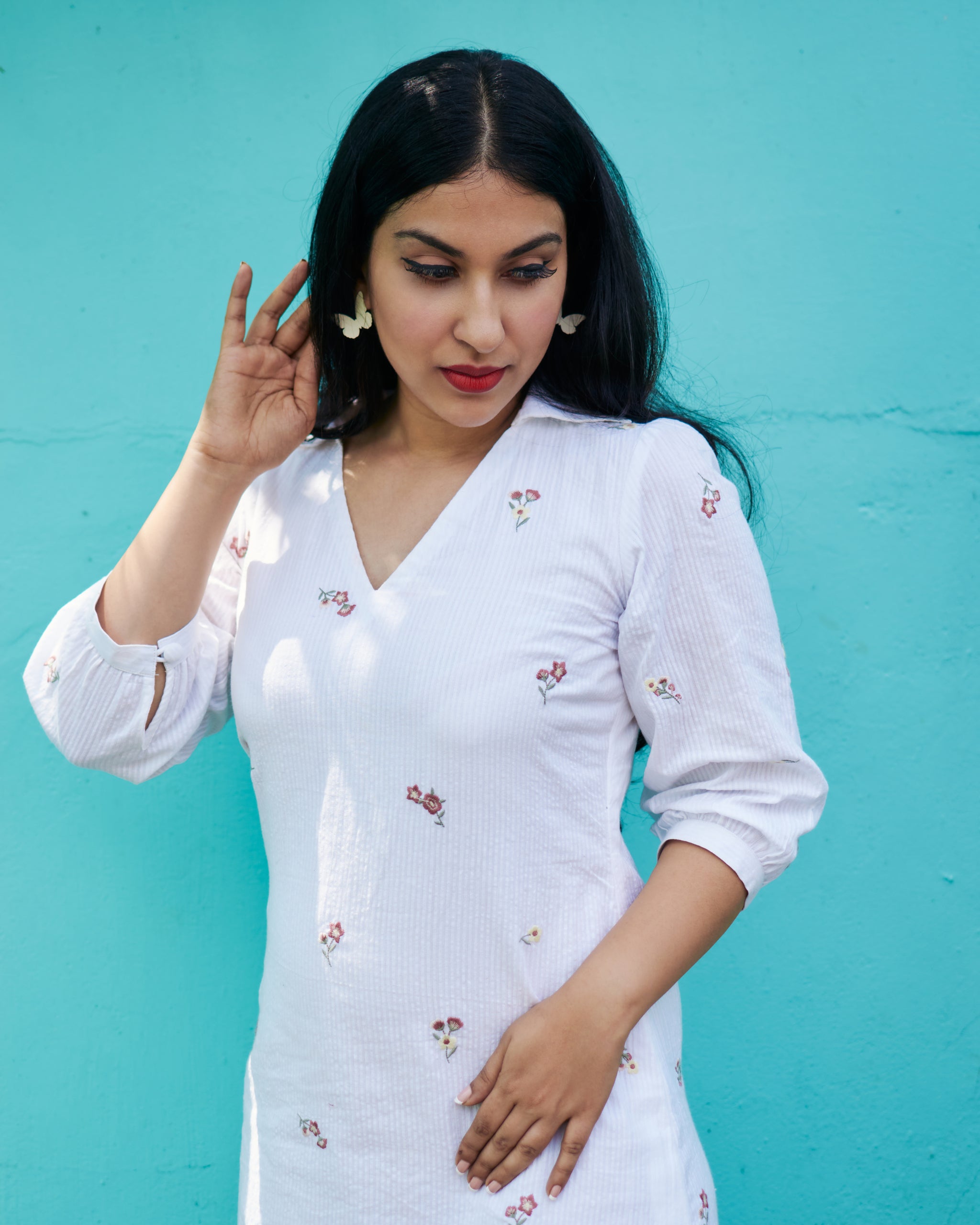 White Floral Embroidered Dress