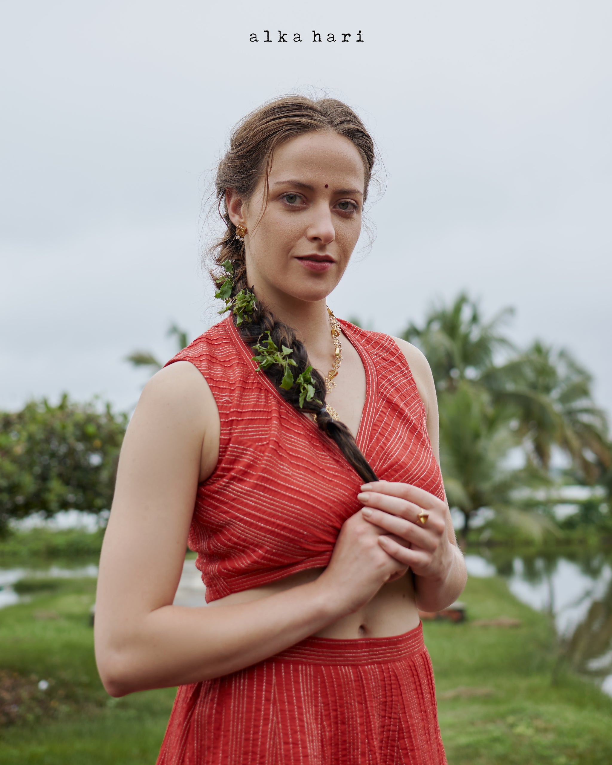 Orange Zari Skirt and Blouse