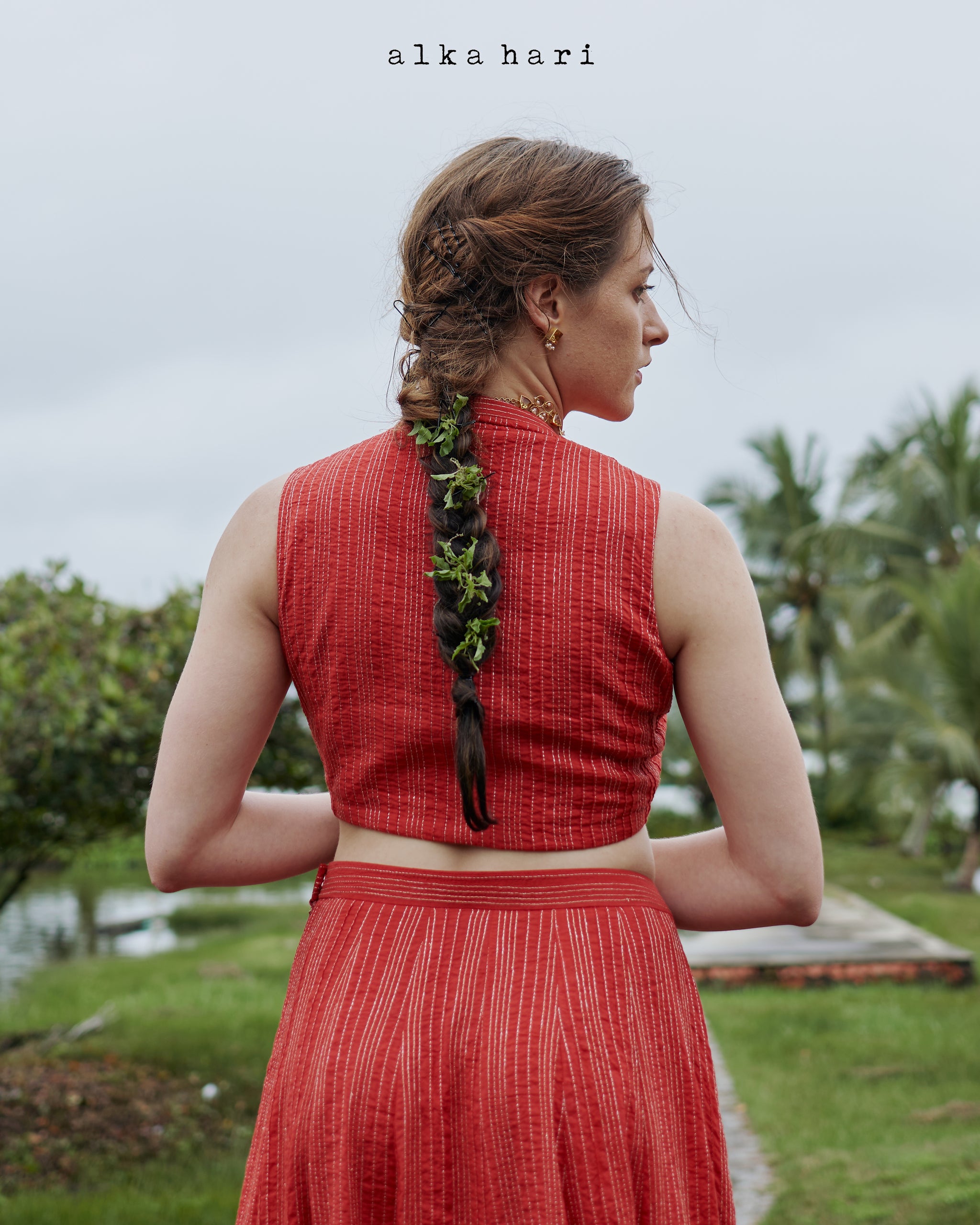 Orange Zari Skirt and Blouse