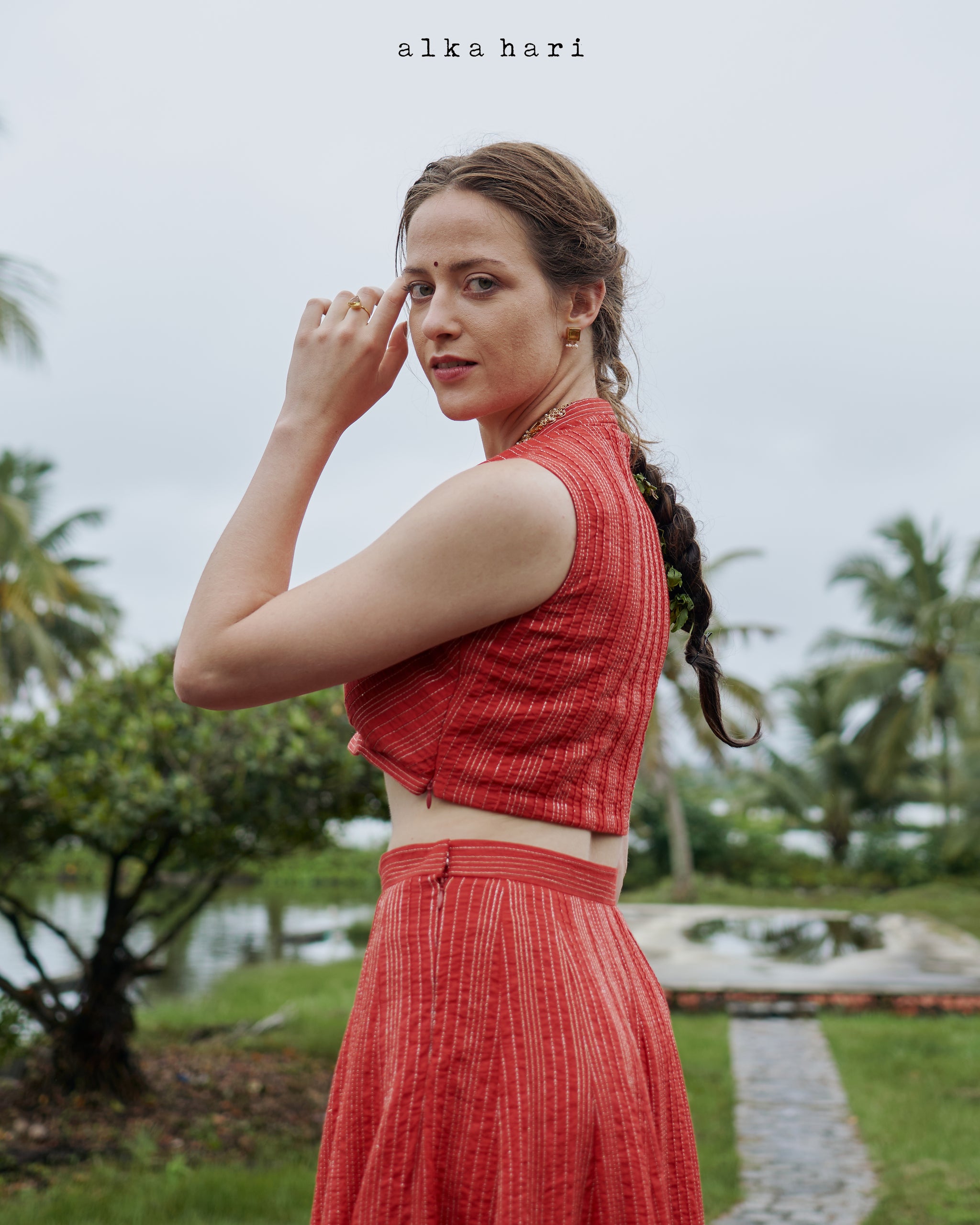 Orange Zari Skirt and Blouse