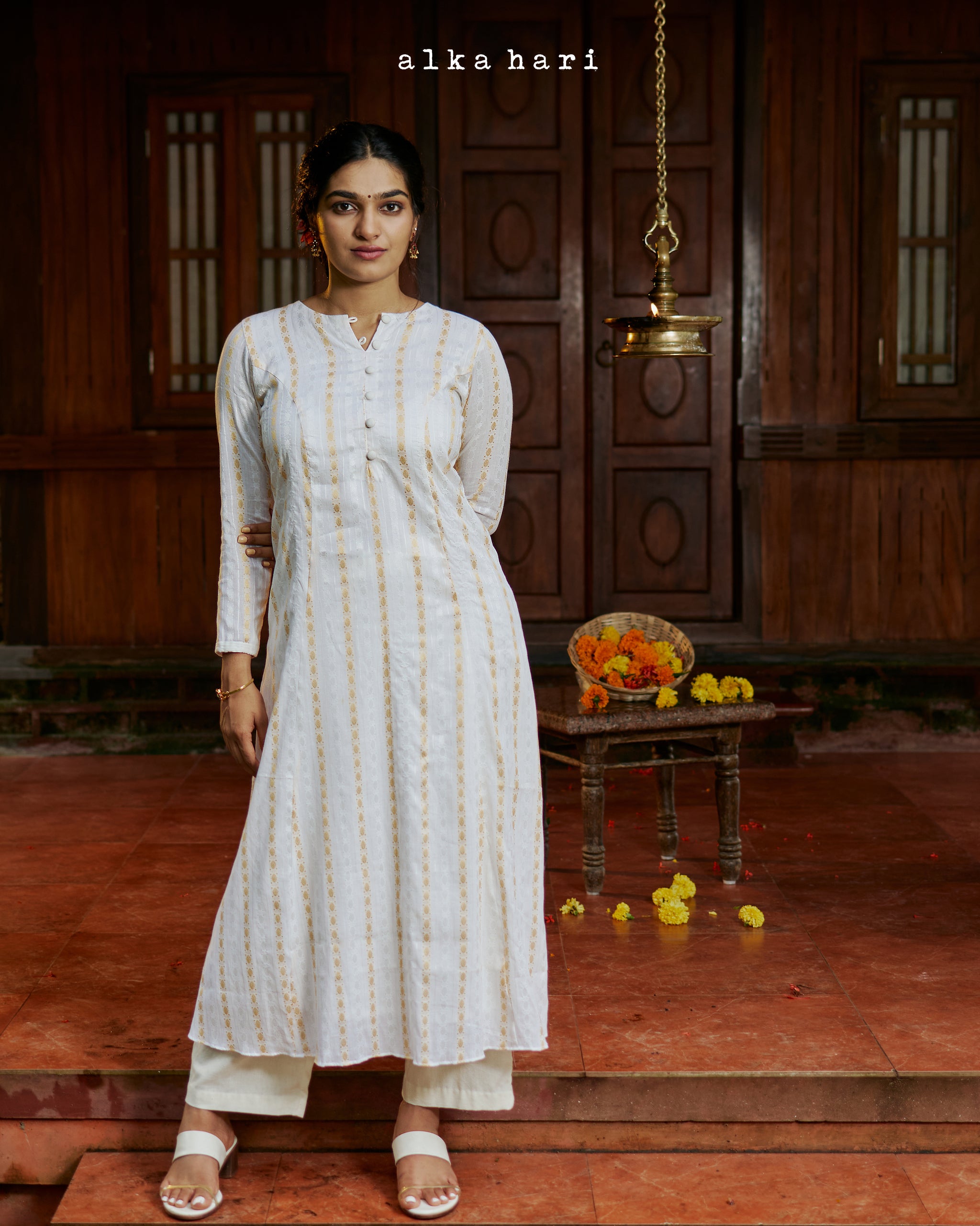 Off White Kasavu Anarkali