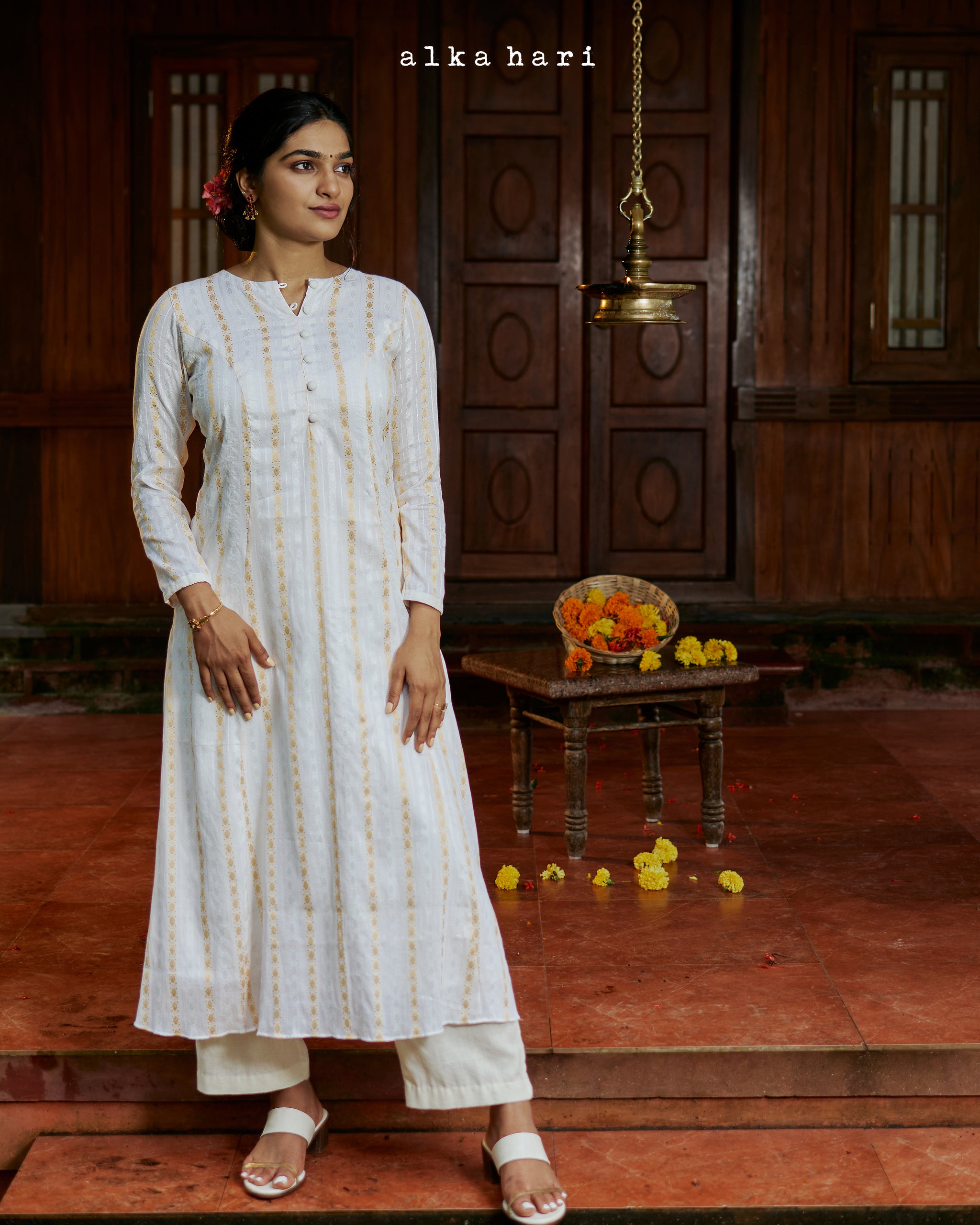 Off White Kasavu Anarkali