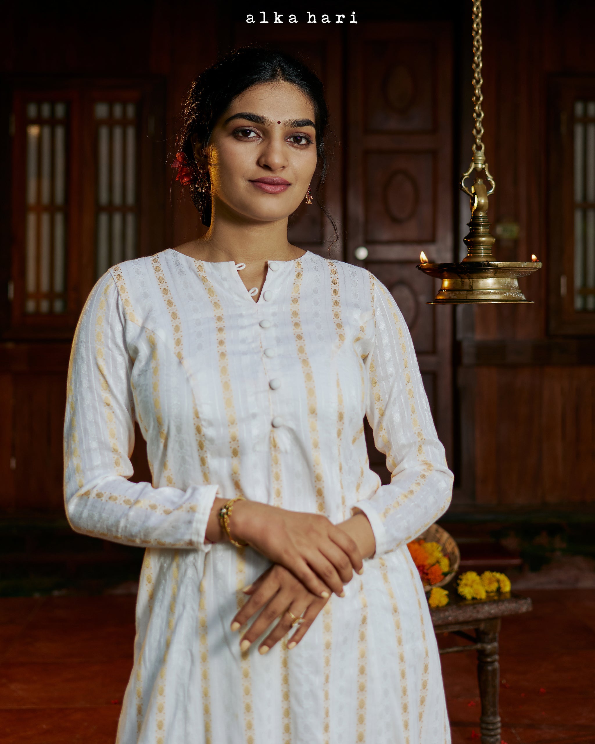 Off White Kasavu Anarkali