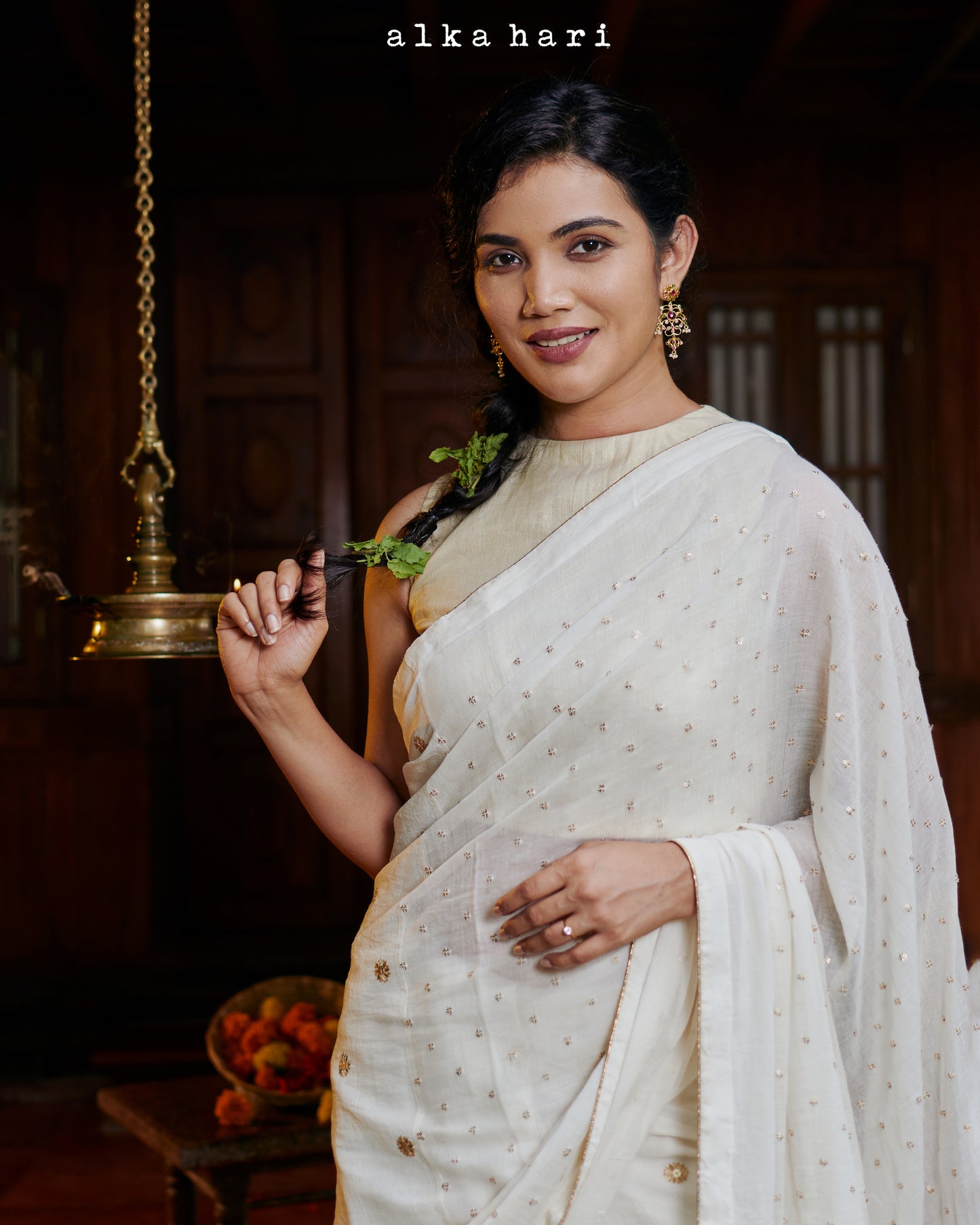 Off white embroidered saree