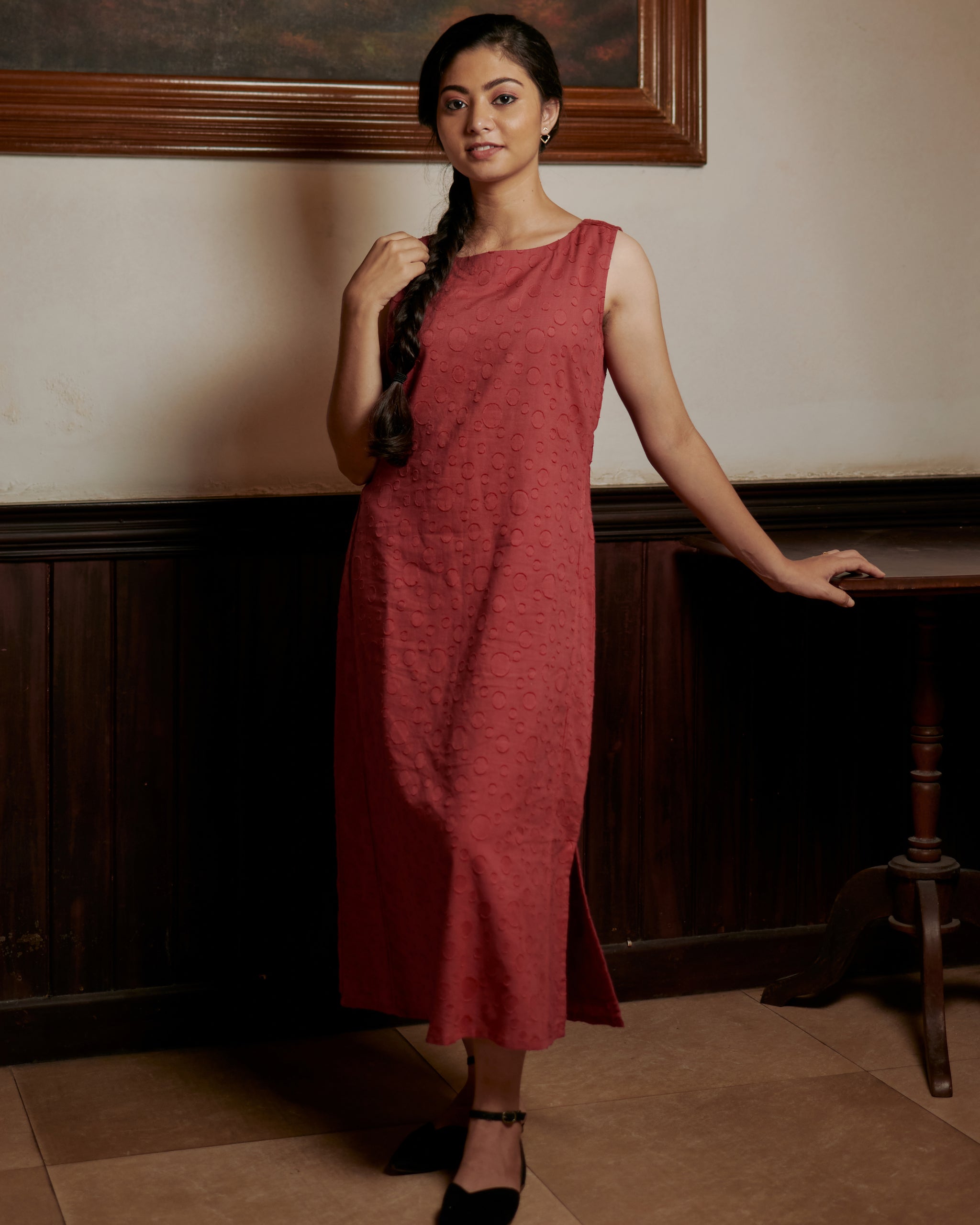 Red Textured Cotton Dress