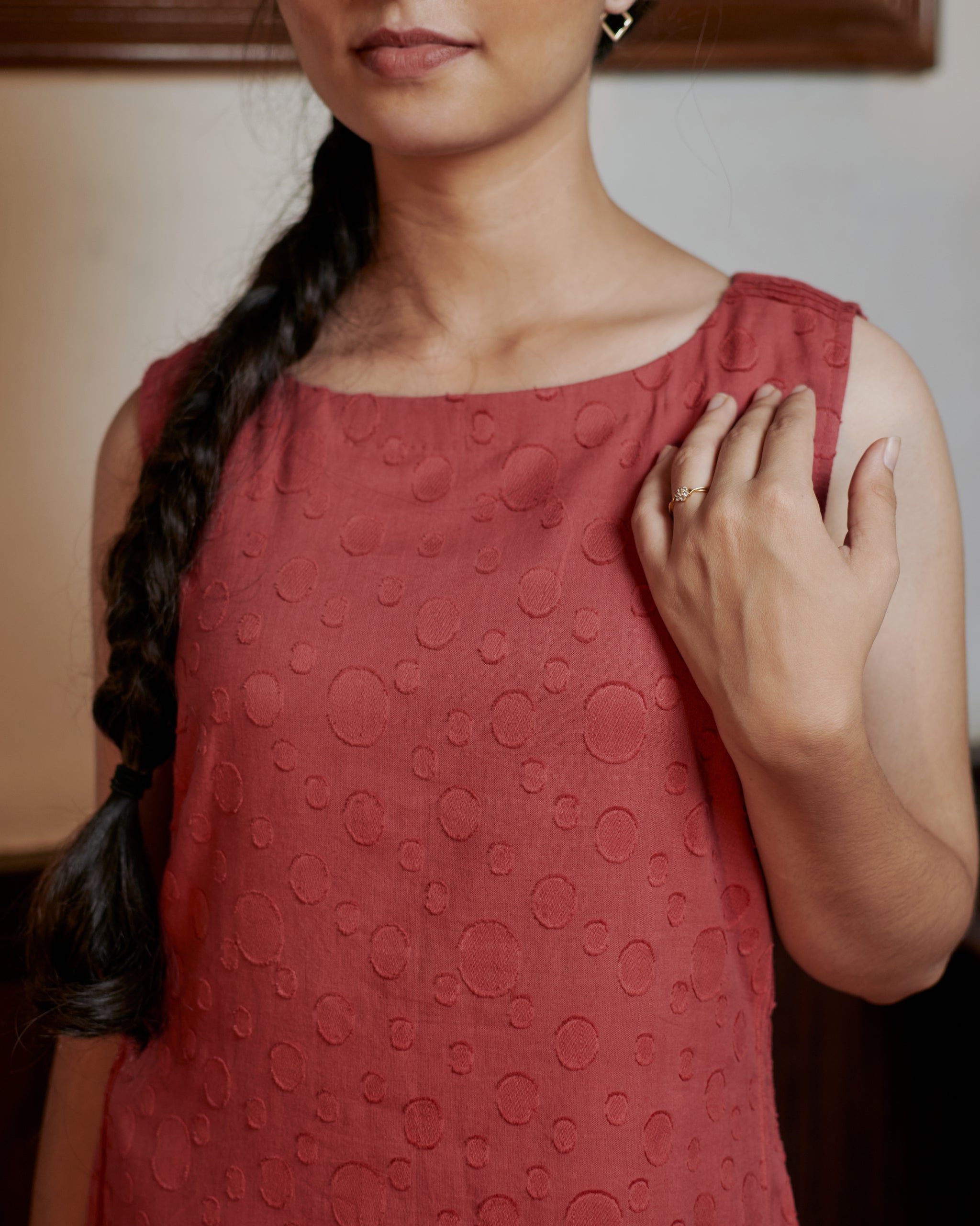 Red Textured Cotton Dress