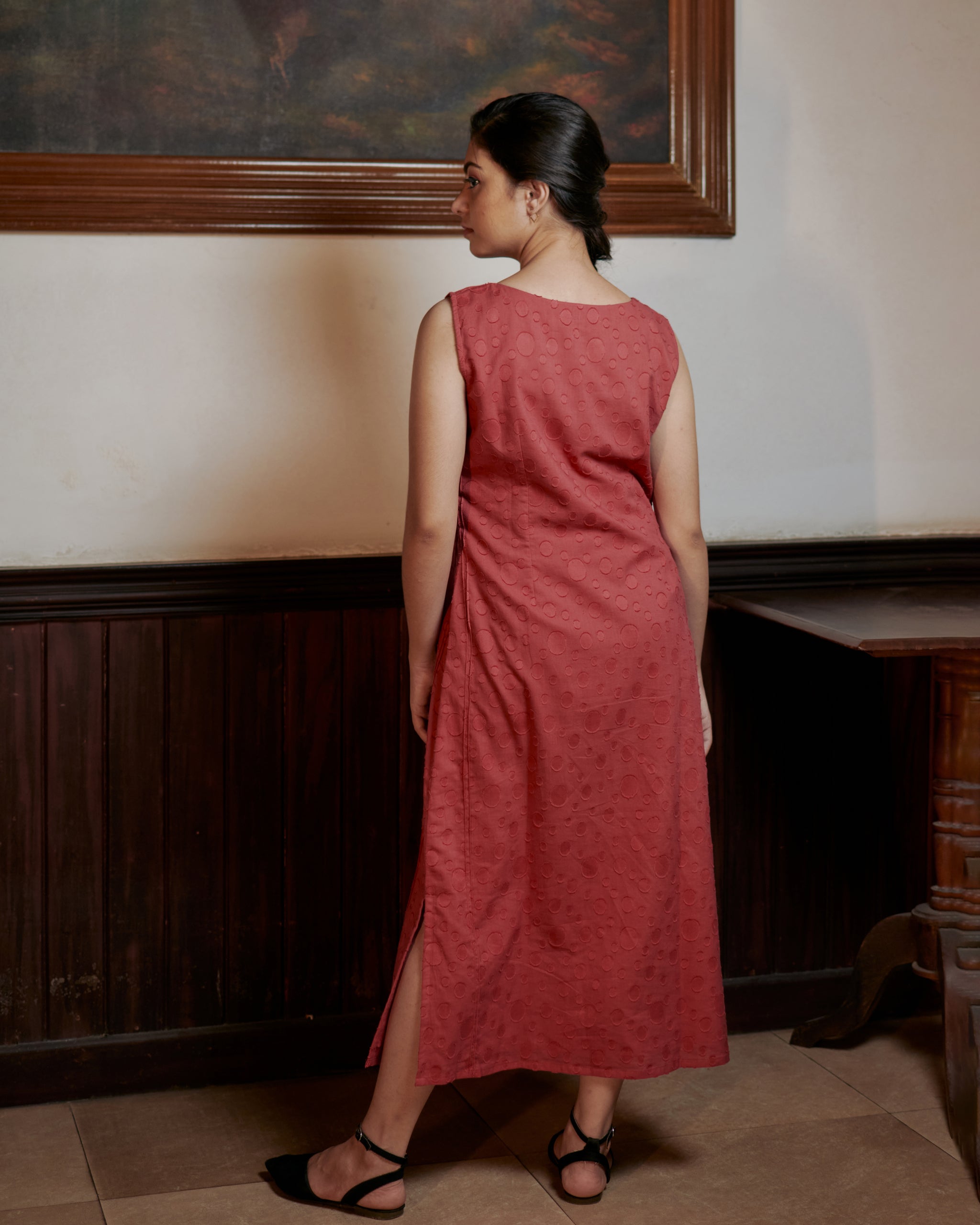 Red Textured Cotton Dress