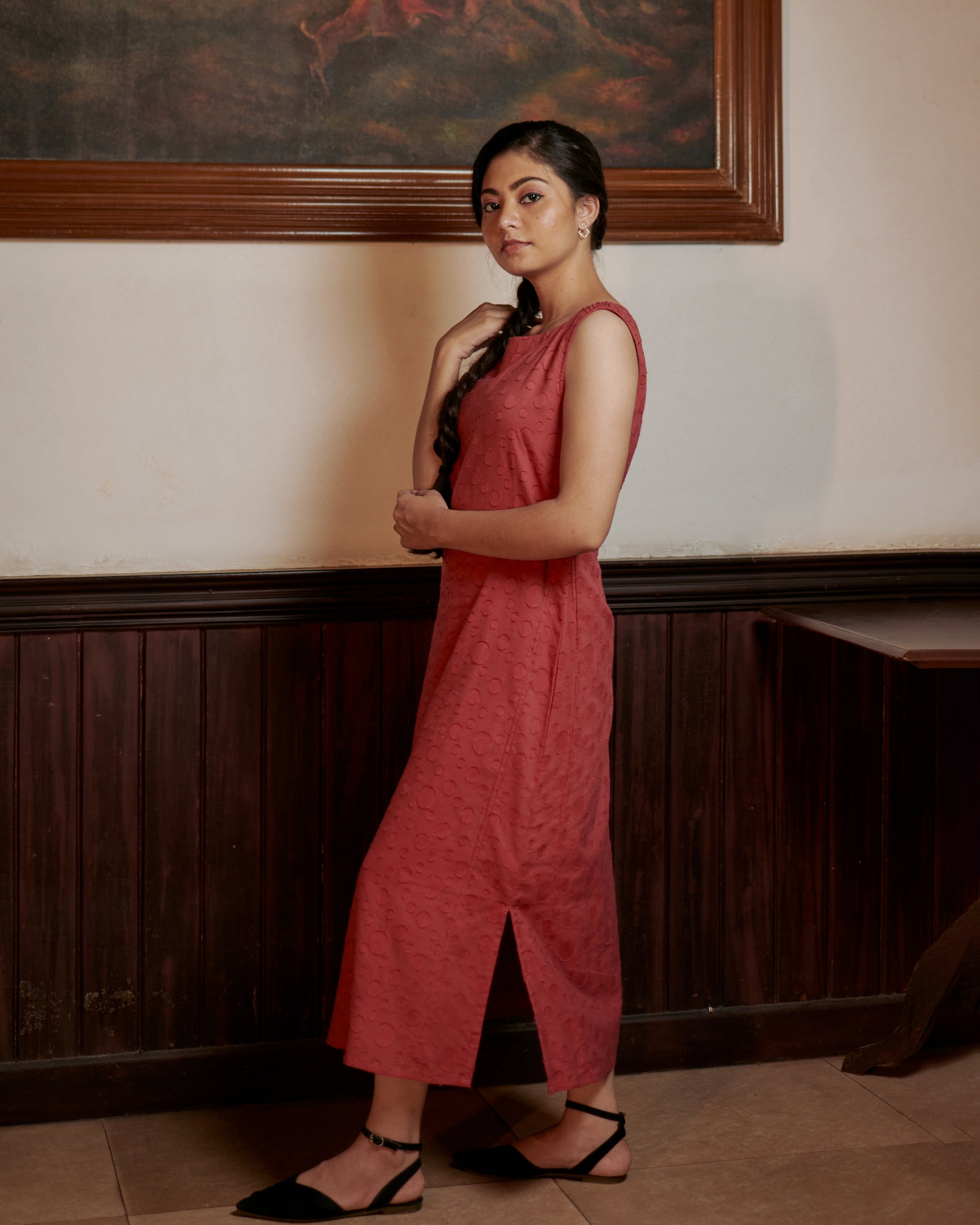 Red Textured Cotton Dress