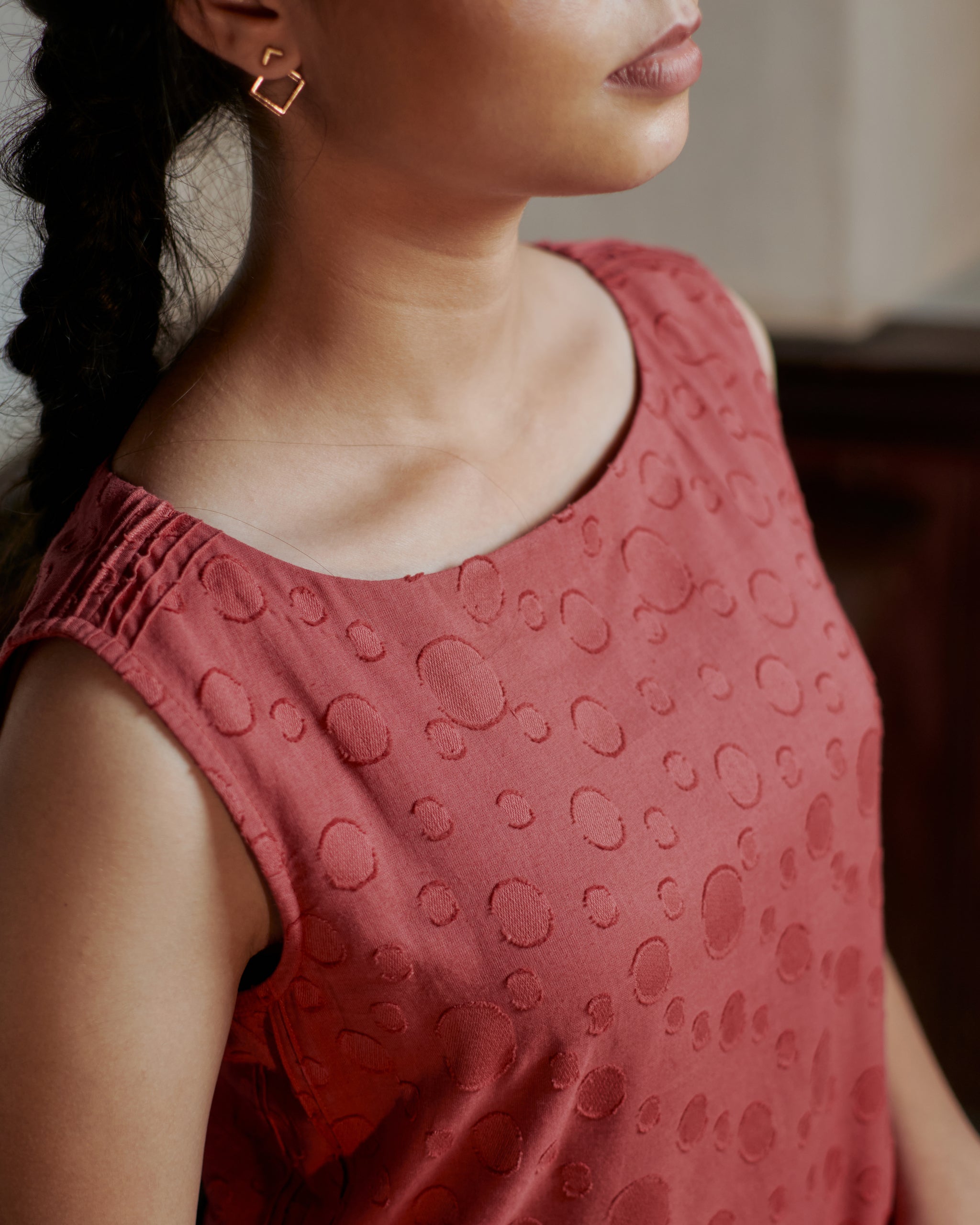 Red Textured Cotton Dress