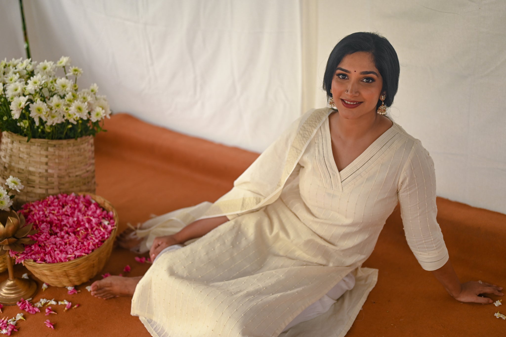 Off White Swiss dot kurta