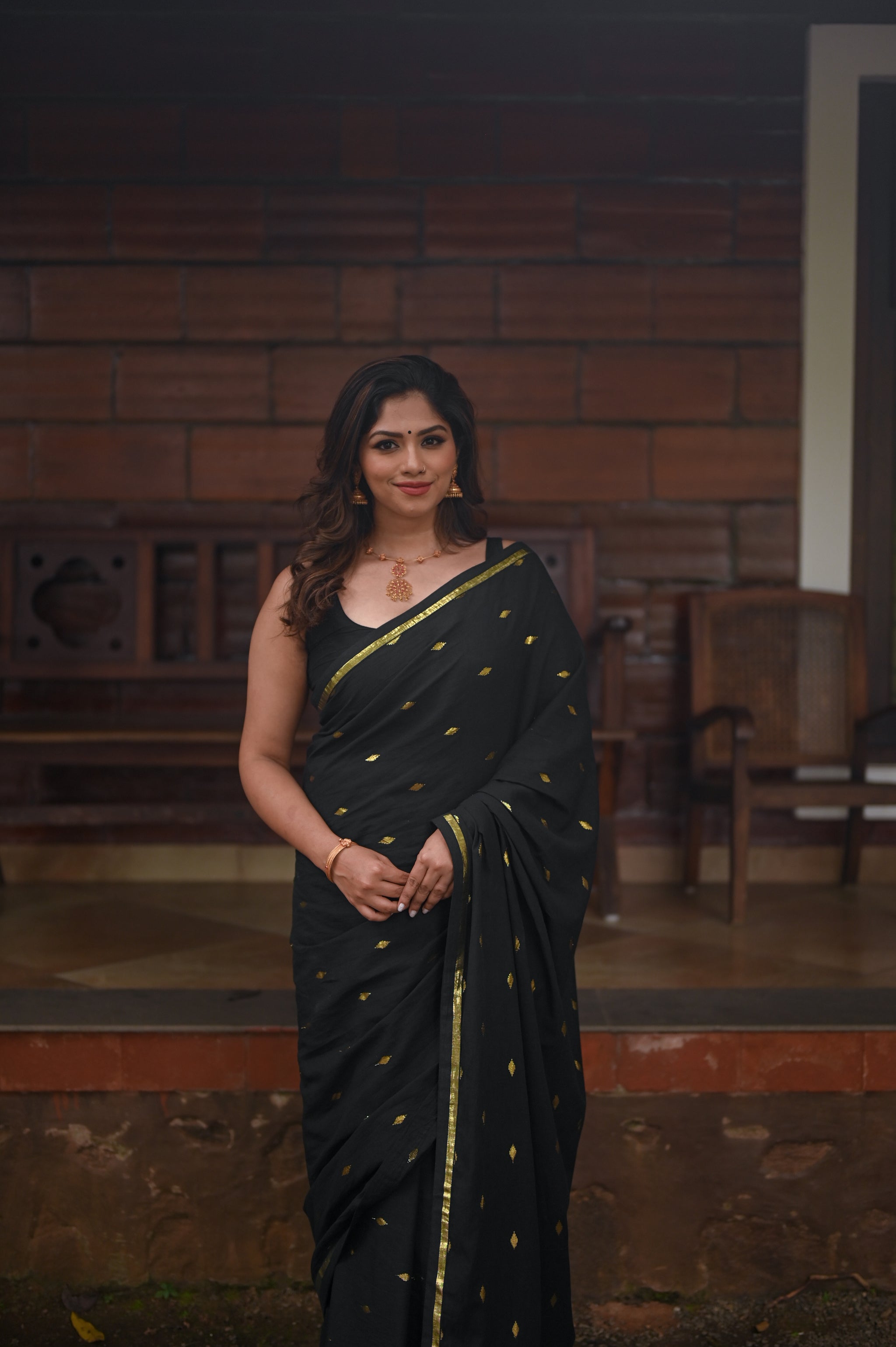 Black Butta Handloom Cotton Saree