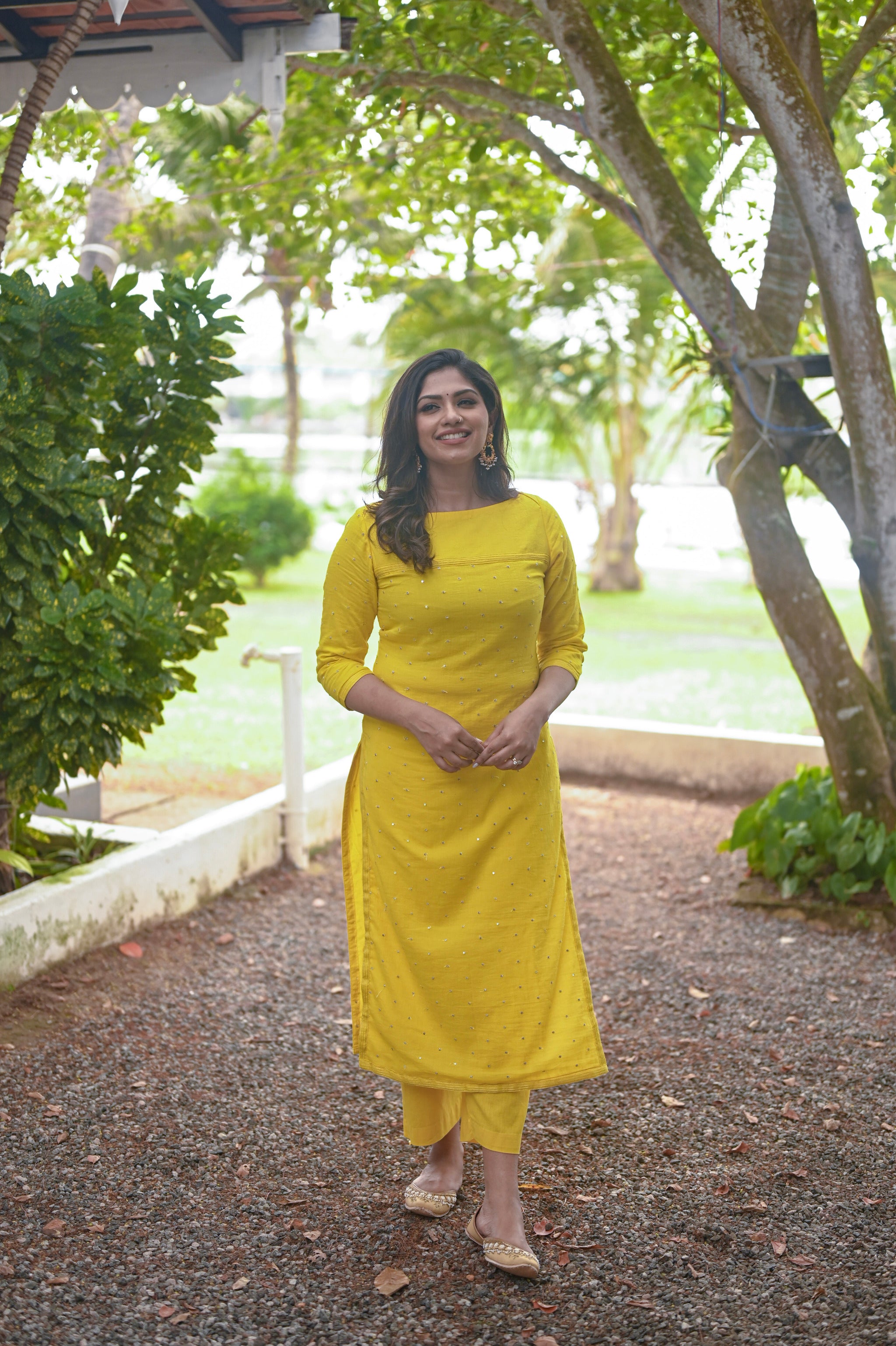 Bright yellow embroidered kurta