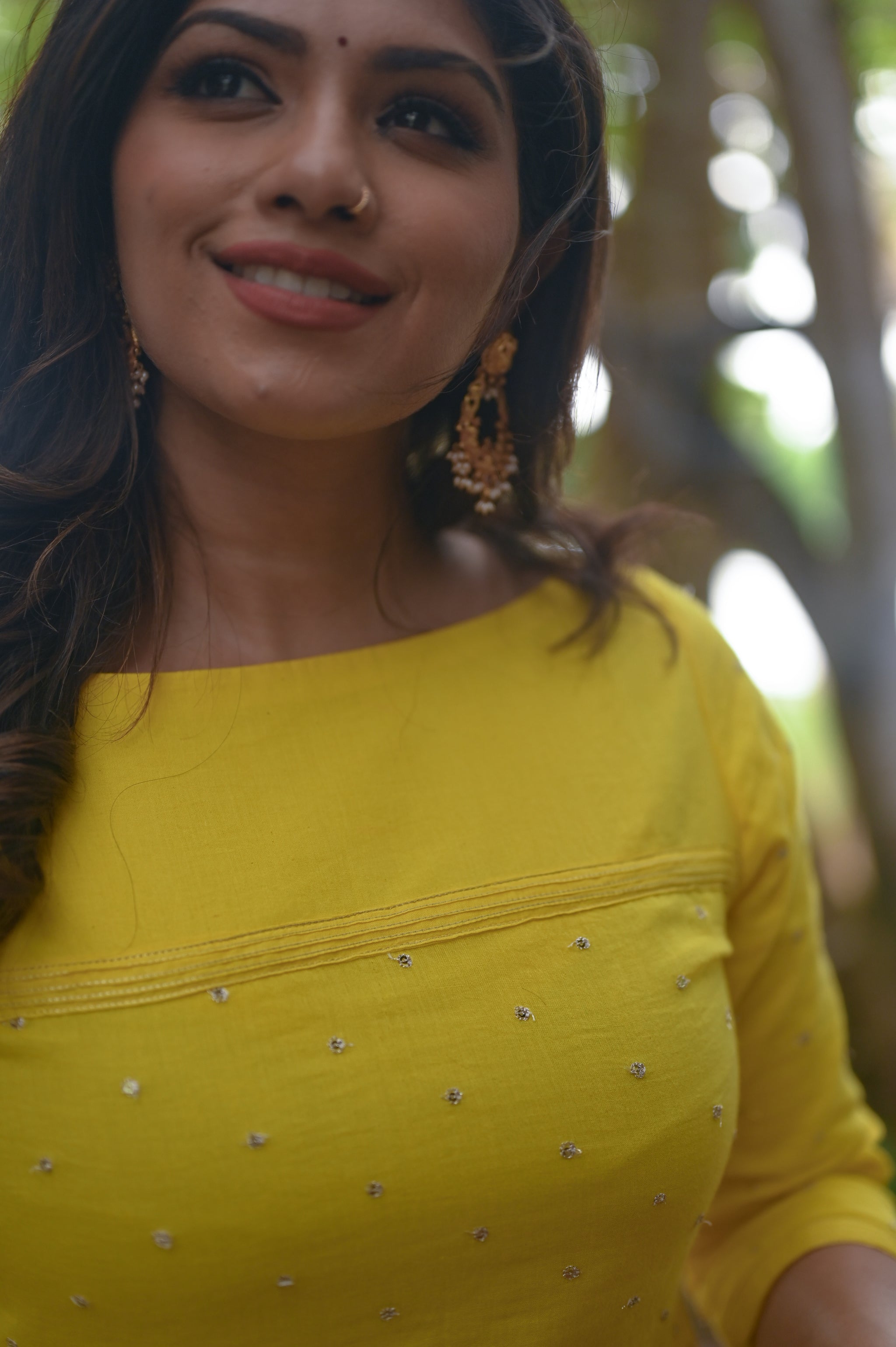 Bright yellow embroidered kurta