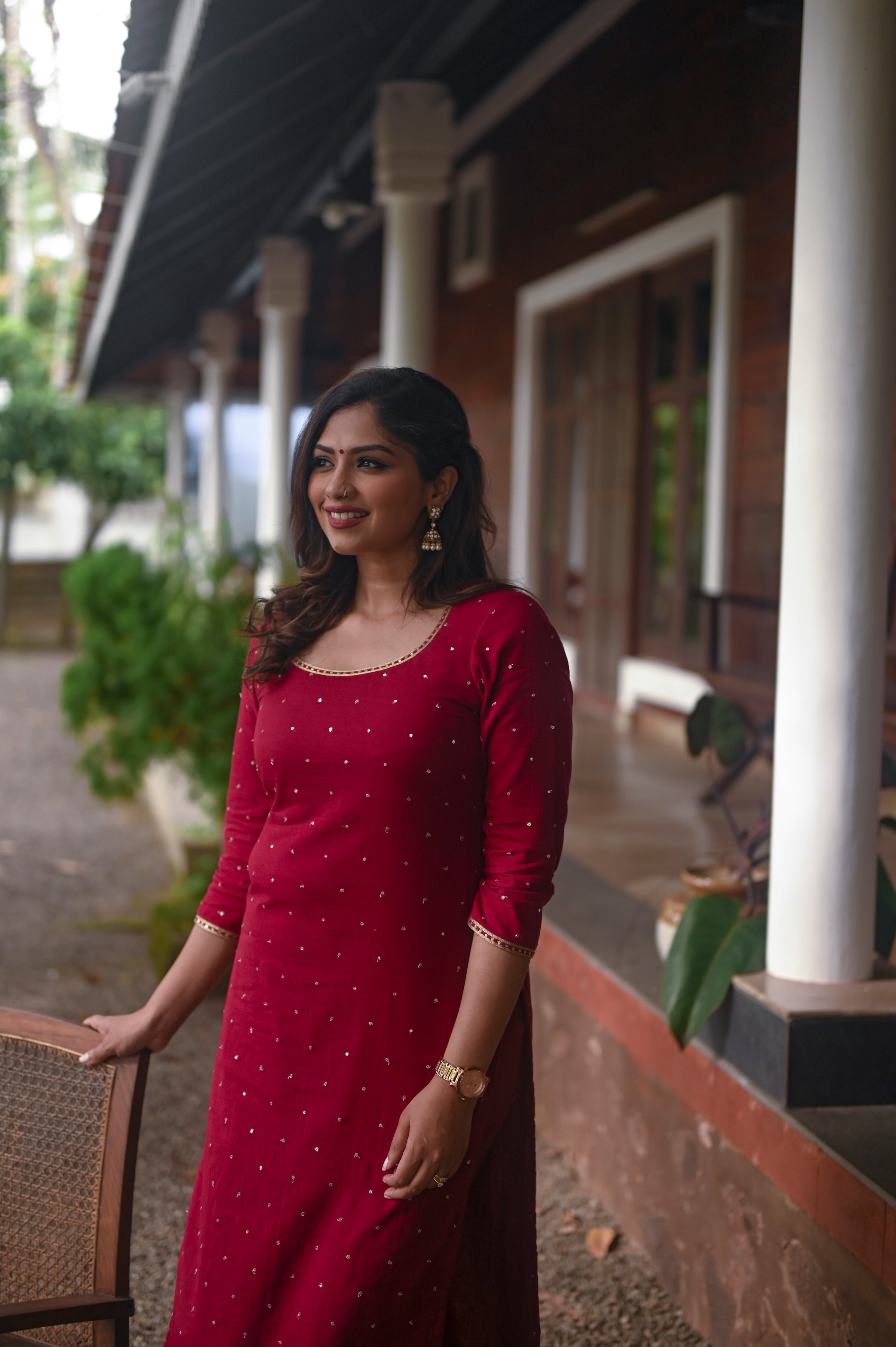 Bright Maroon Embroidered Kurta