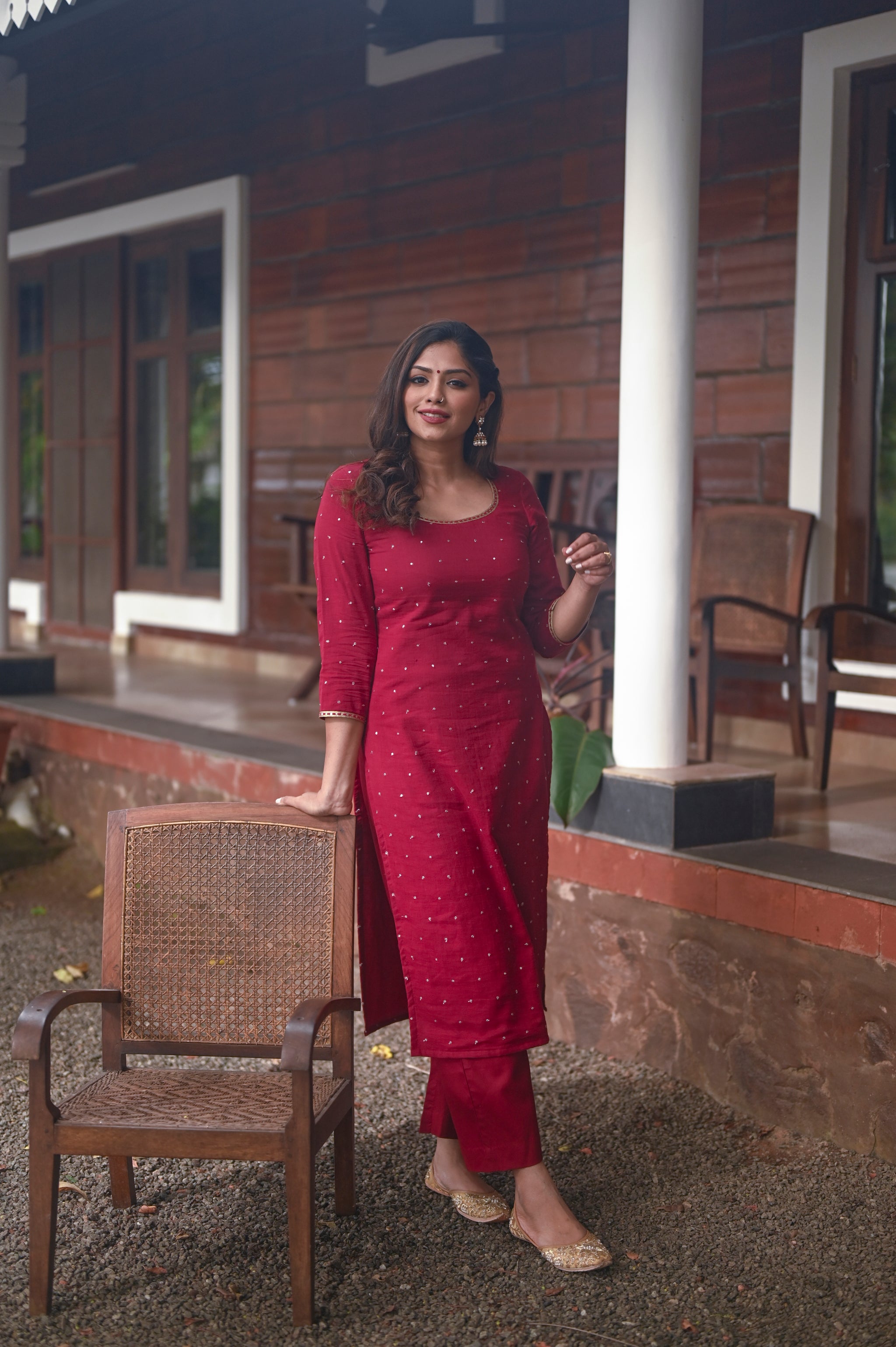 Bright Maroon Embroidered Kurta