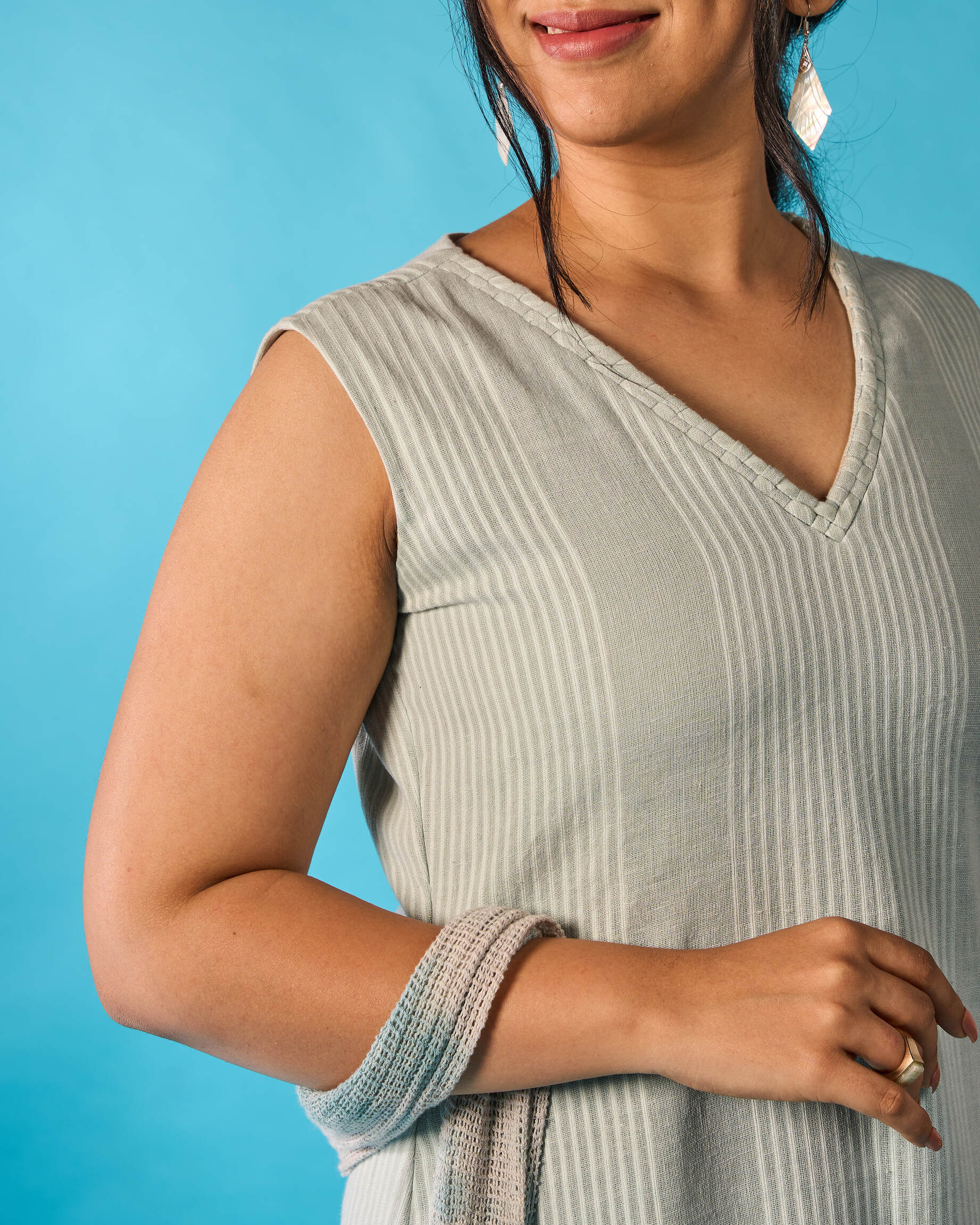 Blue Dress with Handweave Detail