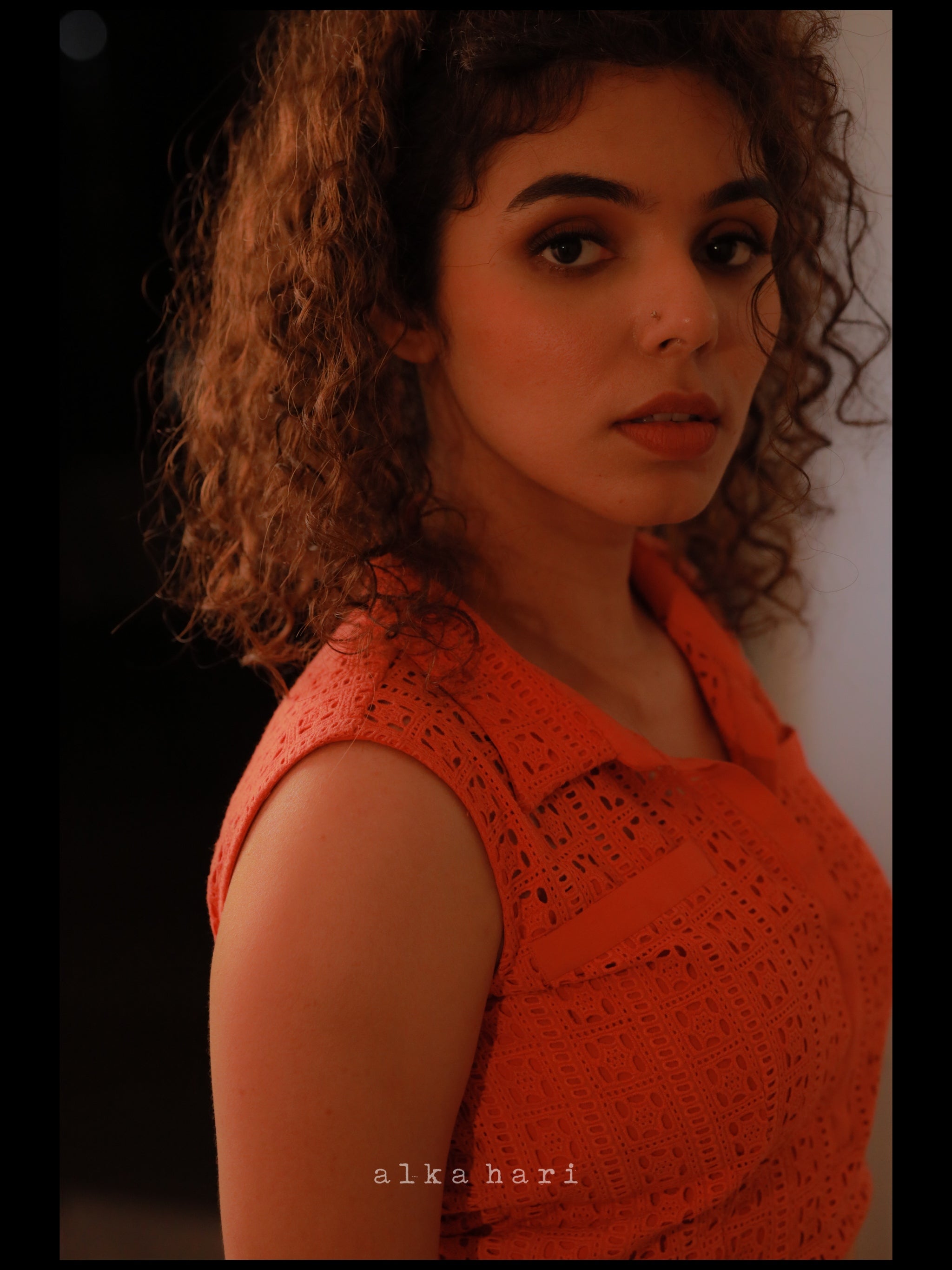 Carrot colour hakoba crop top and skirt