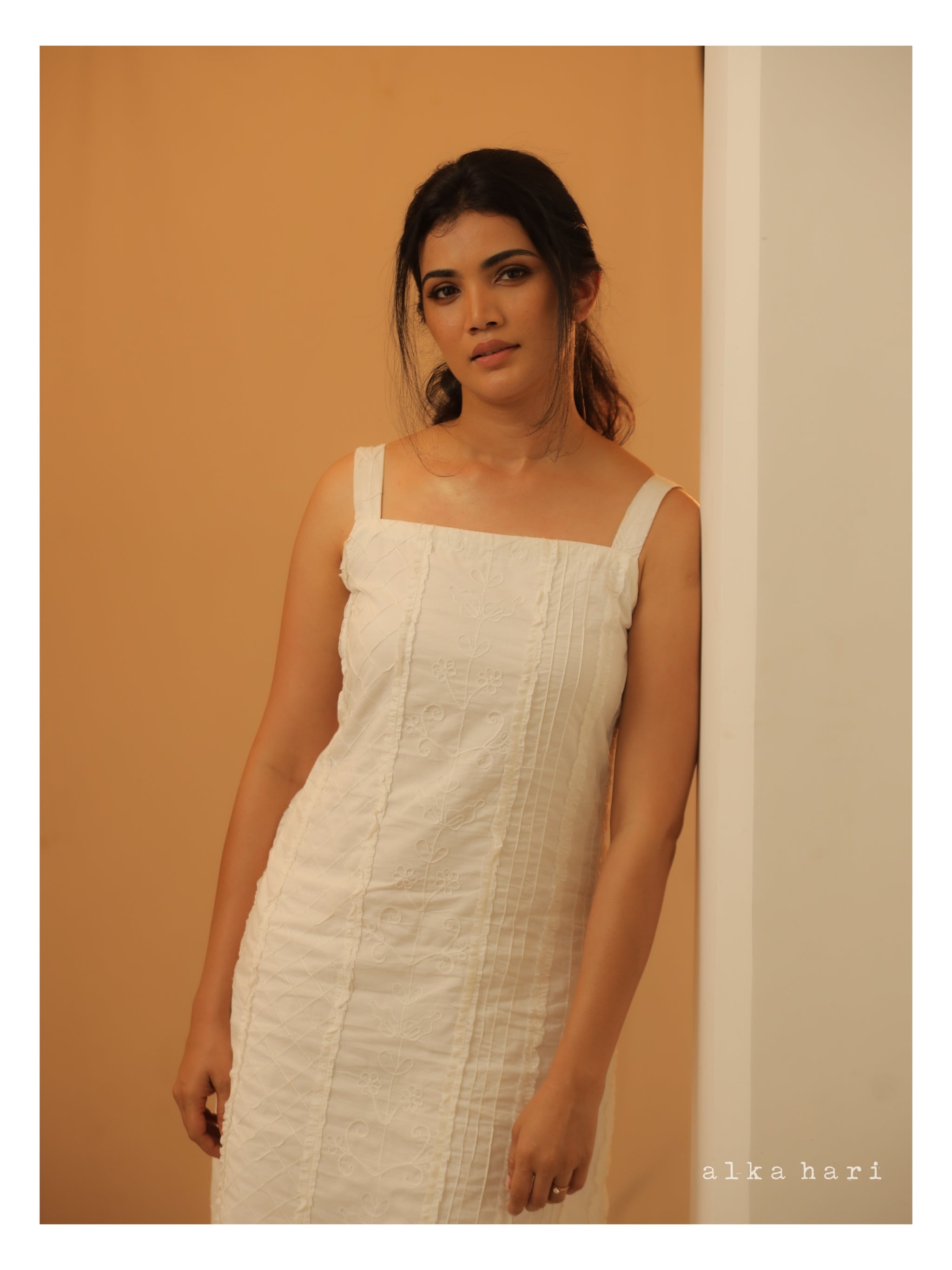 White Embroidered Cotton Dress