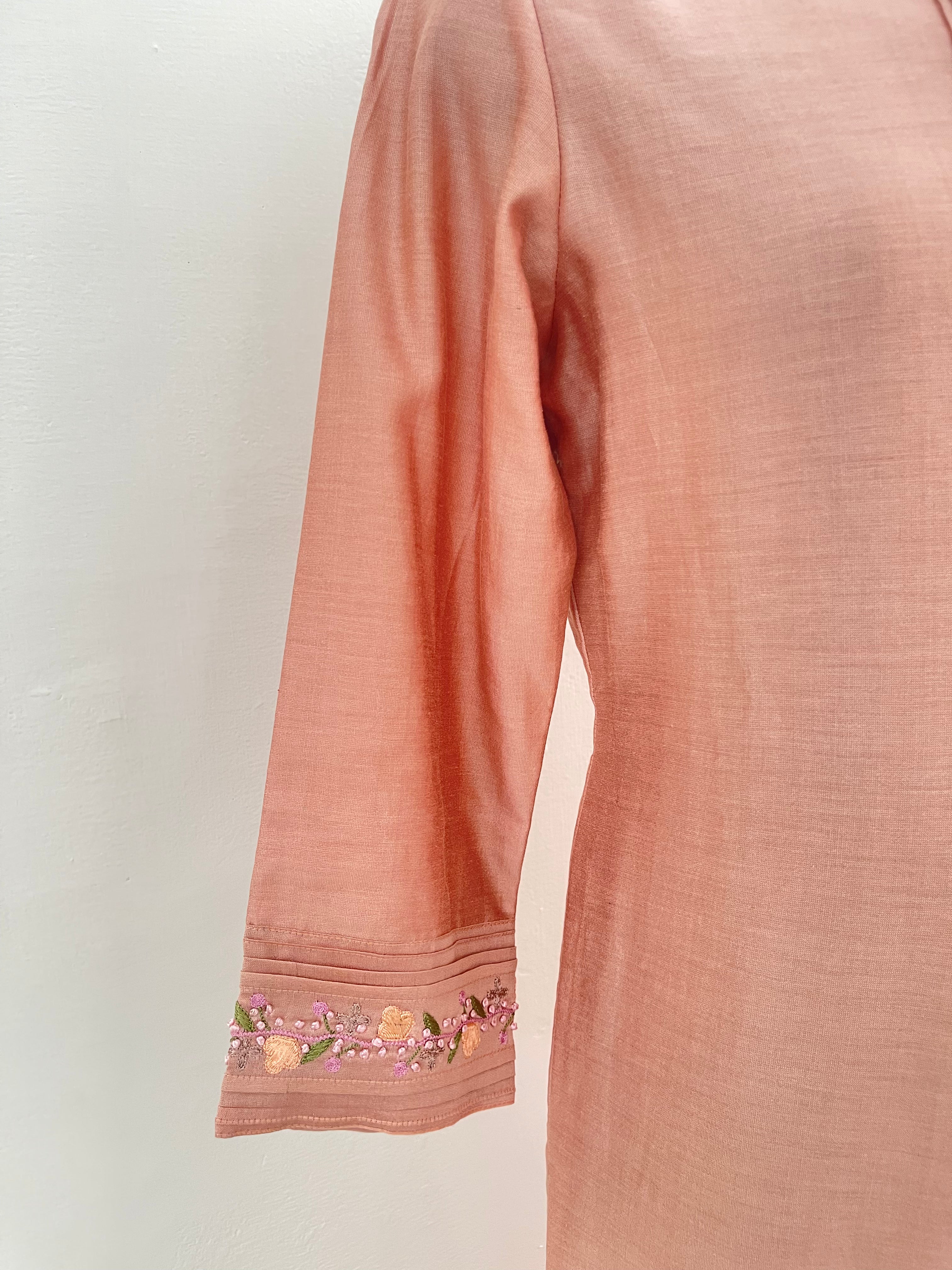 Peach Chanderi Silk Kurta with Embroidery