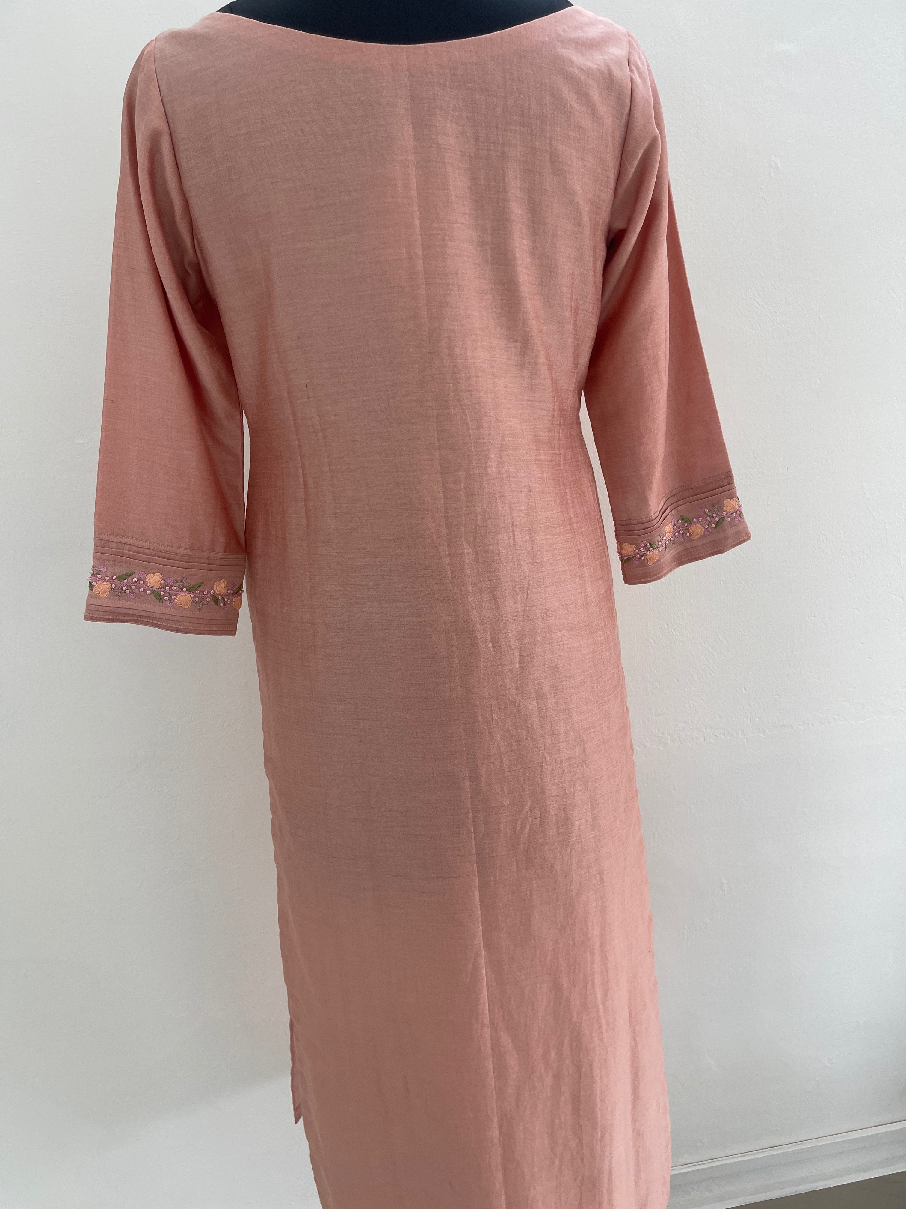 Peach Chanderi Silk Kurta with Embroidery